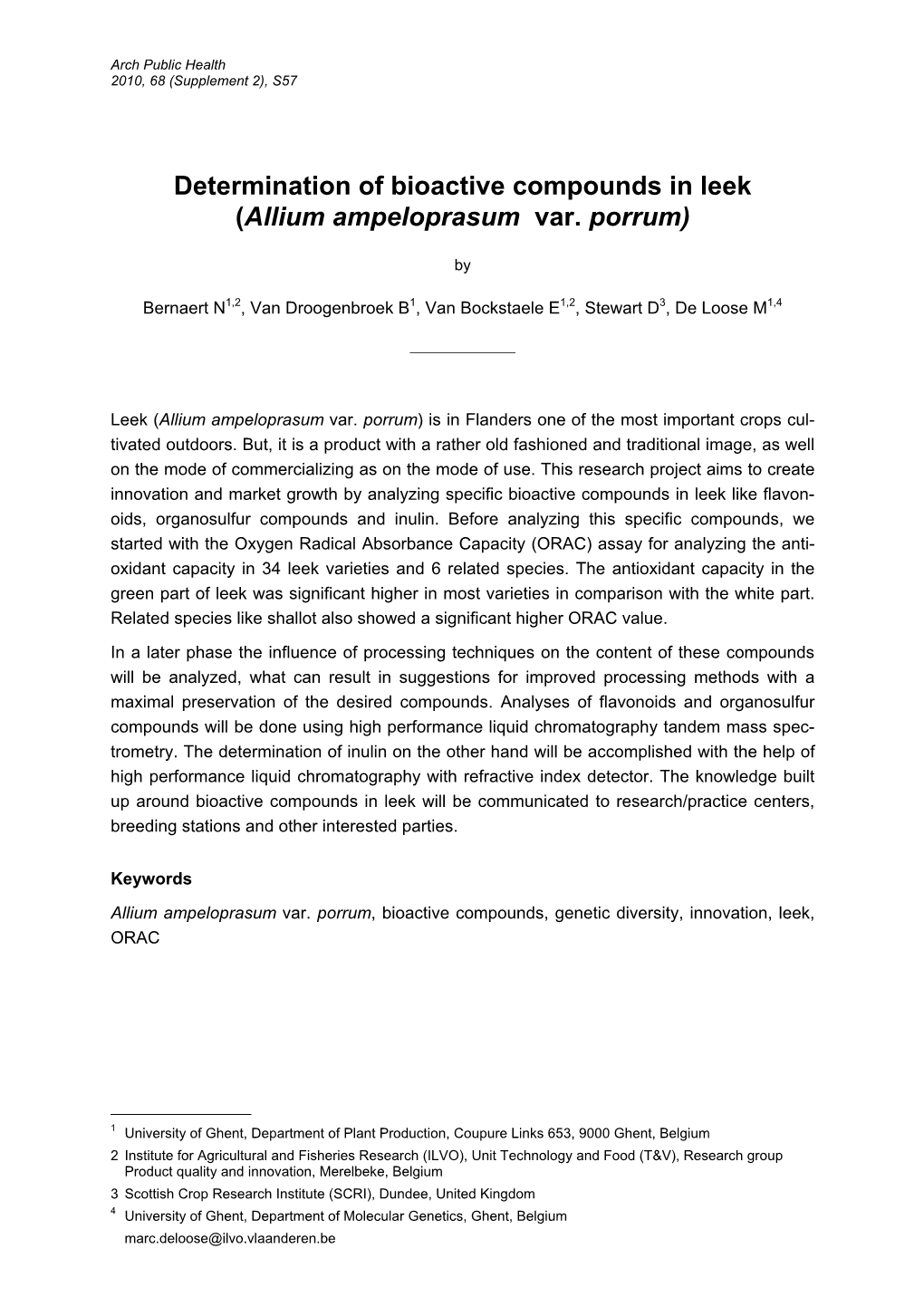 Determination of Bioactive Compounds in Leek (Allium Ampeloprasum Var