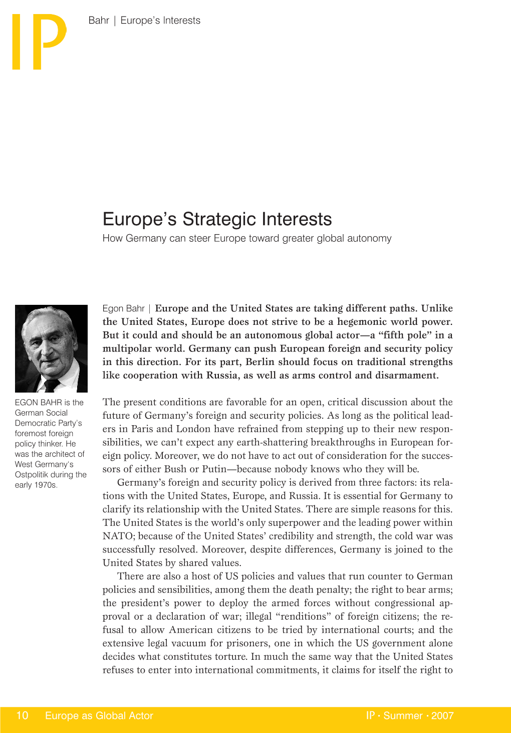 Europe's Strategic Interests