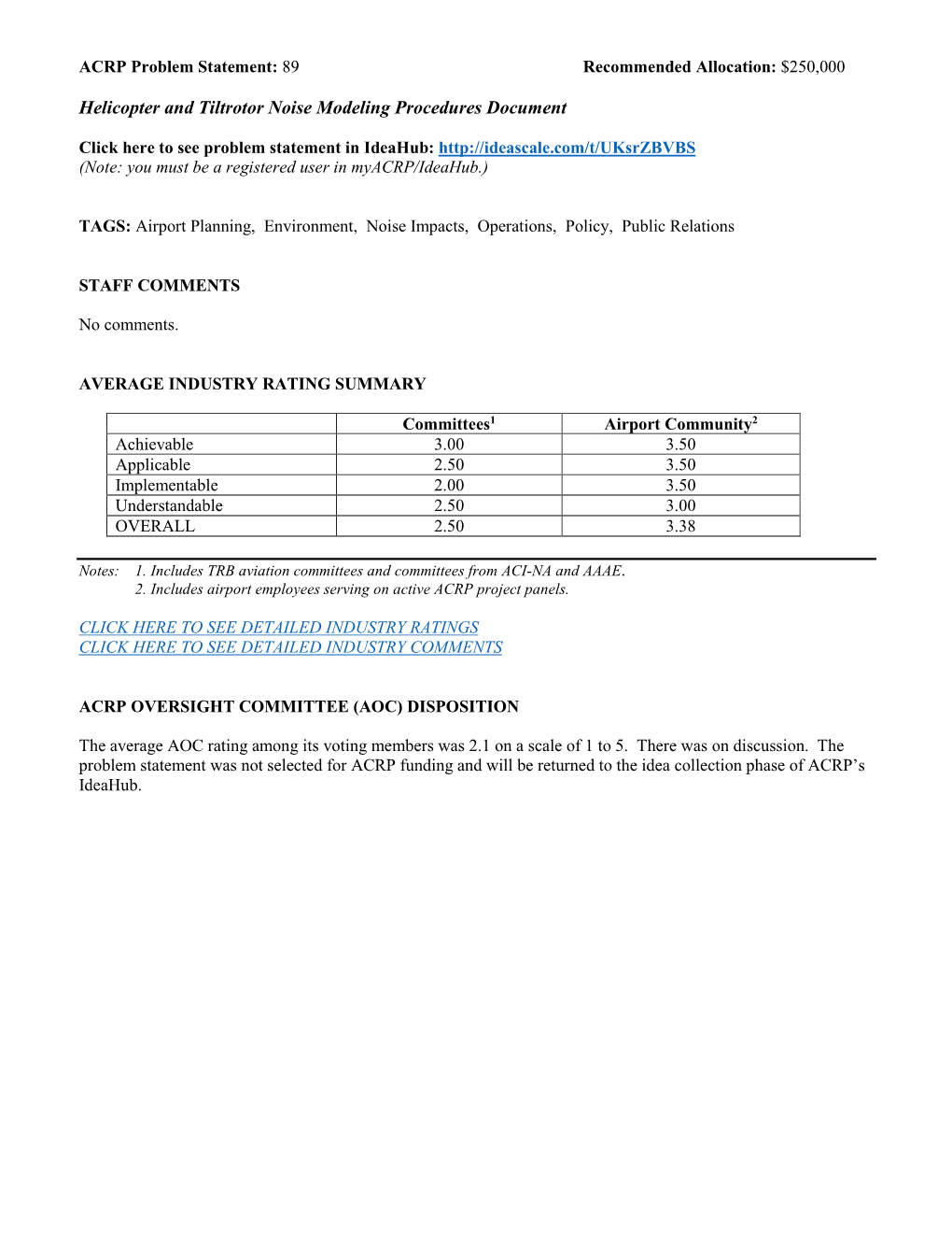 Helicopter and Tiltrotor Noise Modeling Procedures Document