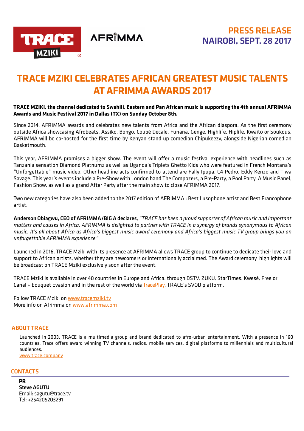 Trace Mziki Celebrates African Greatest Music Talents at Afrimma Awards 2017