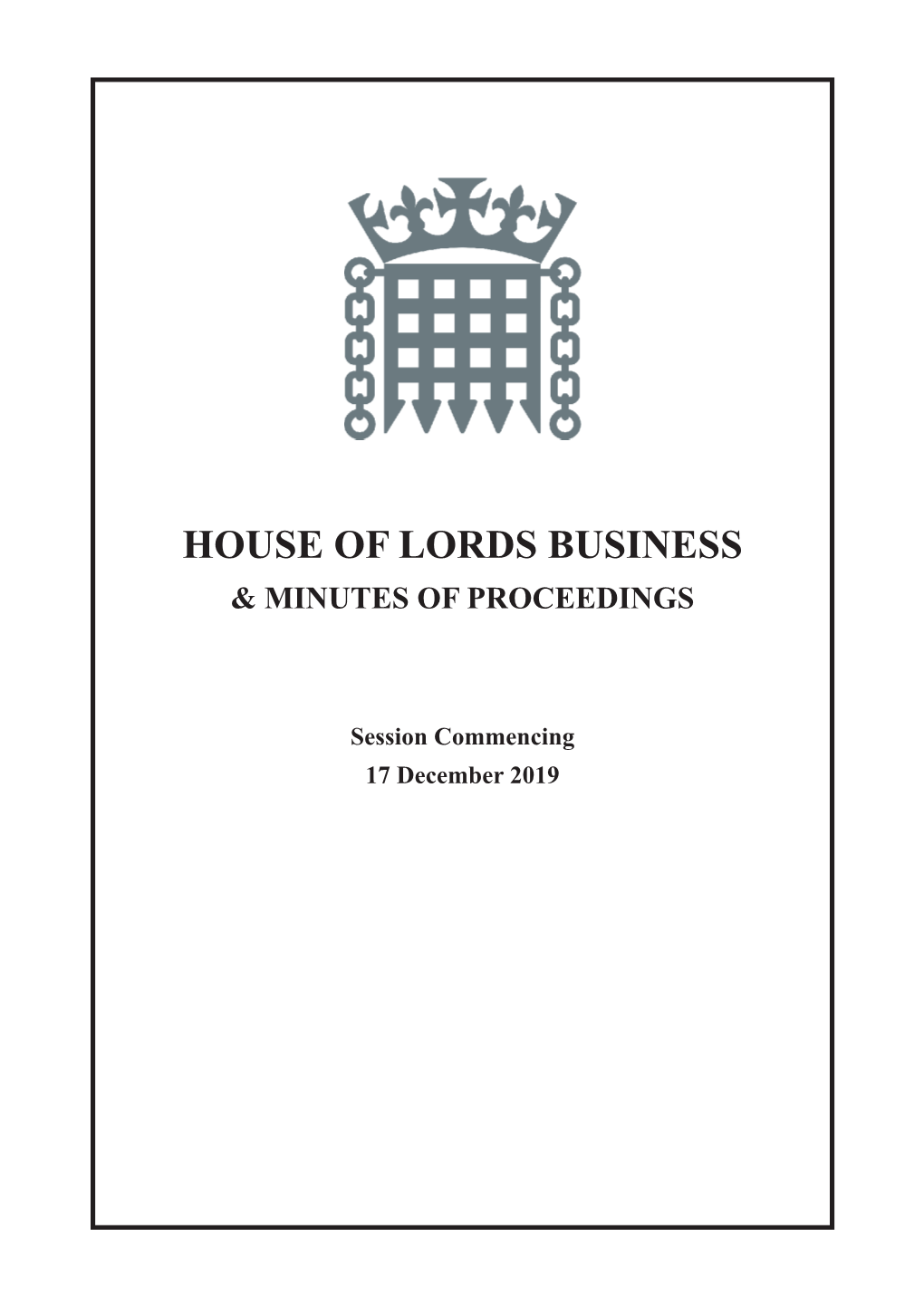 House of Lords Business & Minutes of Proceedings