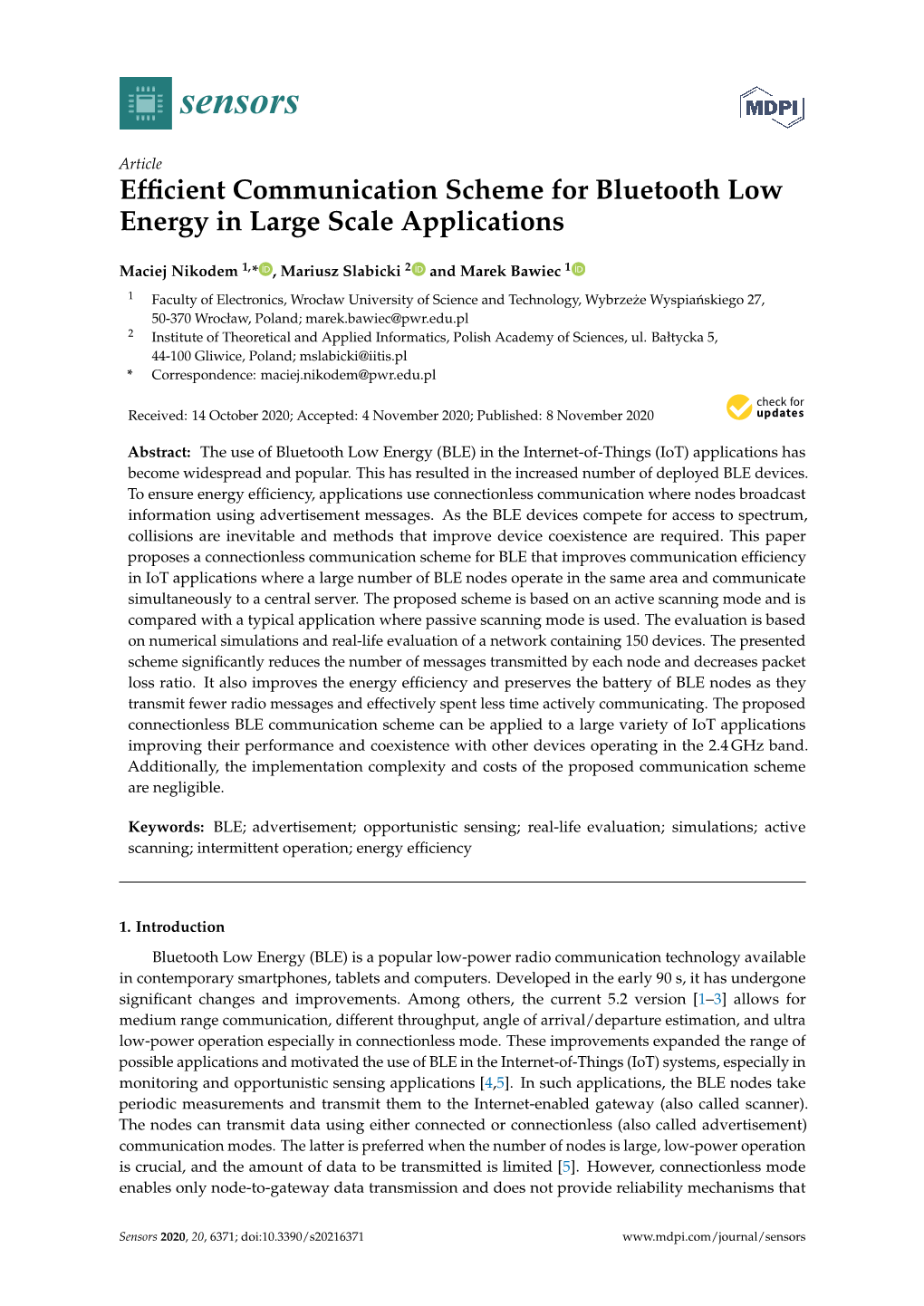 Efficient Communication Scheme for Bluetooth Low Energy in Large