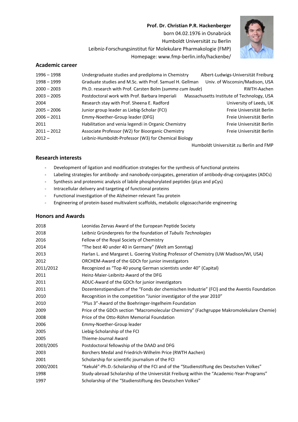 Academic Career Research Interests Honors and Awards