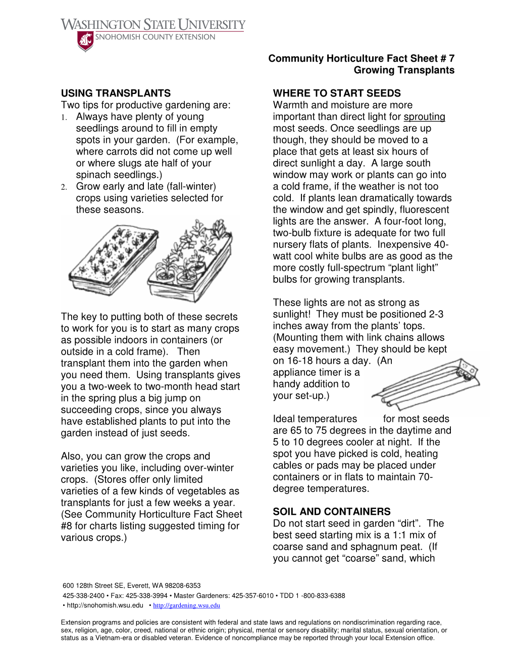 Community Horticulture Fact Sheet # 7 Growing Transplants USING