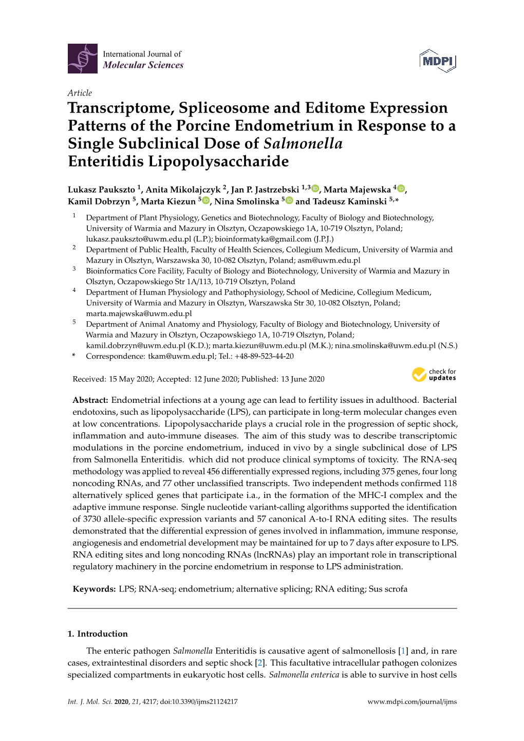 Transcriptome, Spliceosome and Editome Expression Patterns of The