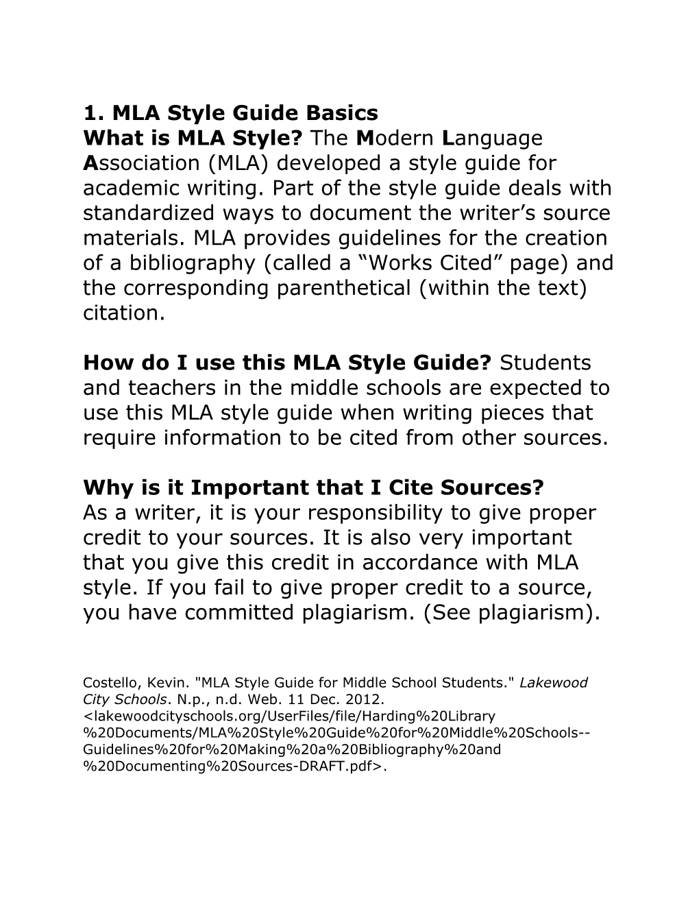 1. MLA Style Guide Basics