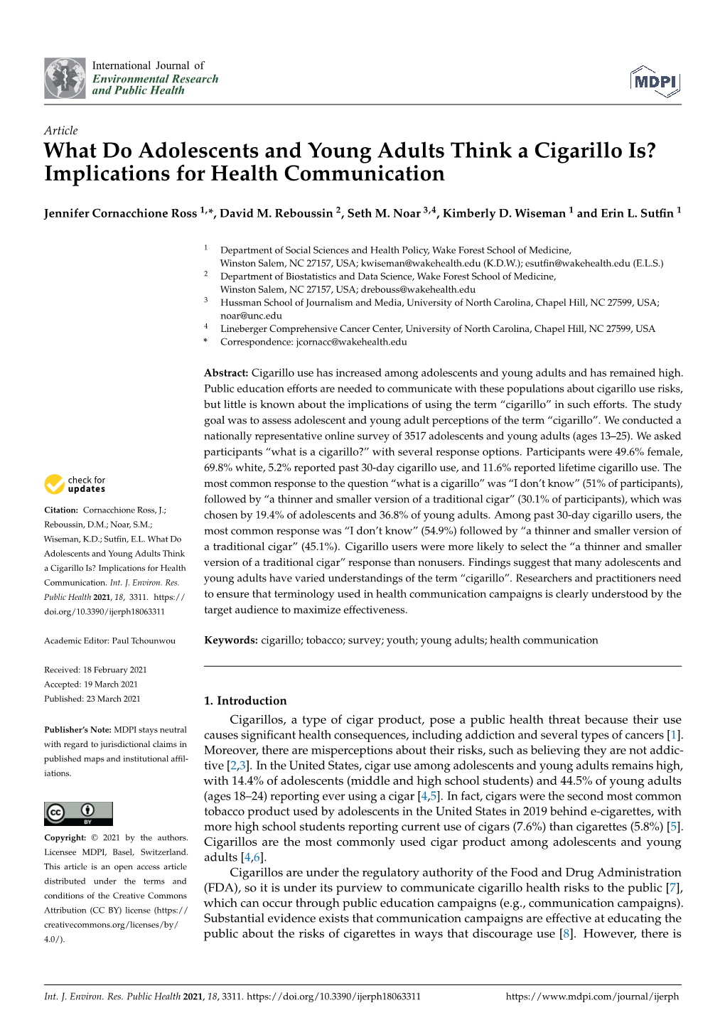 What Do Adolescents and Young Adults Think a Cigarillo Is? Implications for Health Communication