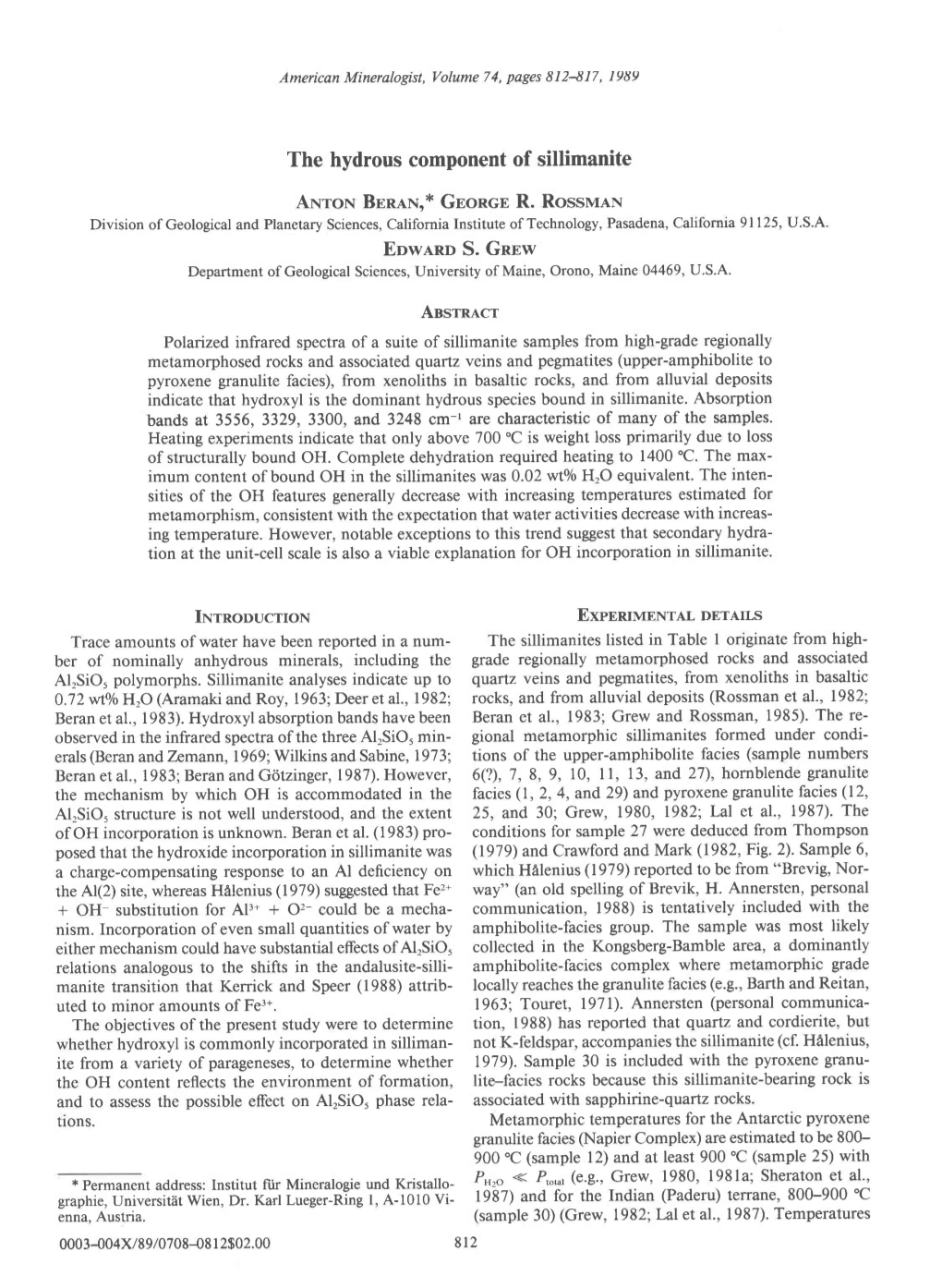 THE HYDROUS COMPONENT of SILLIMANITE 8R3