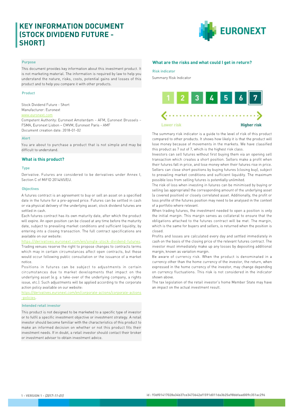 Euronext Stock Dividend Future Short