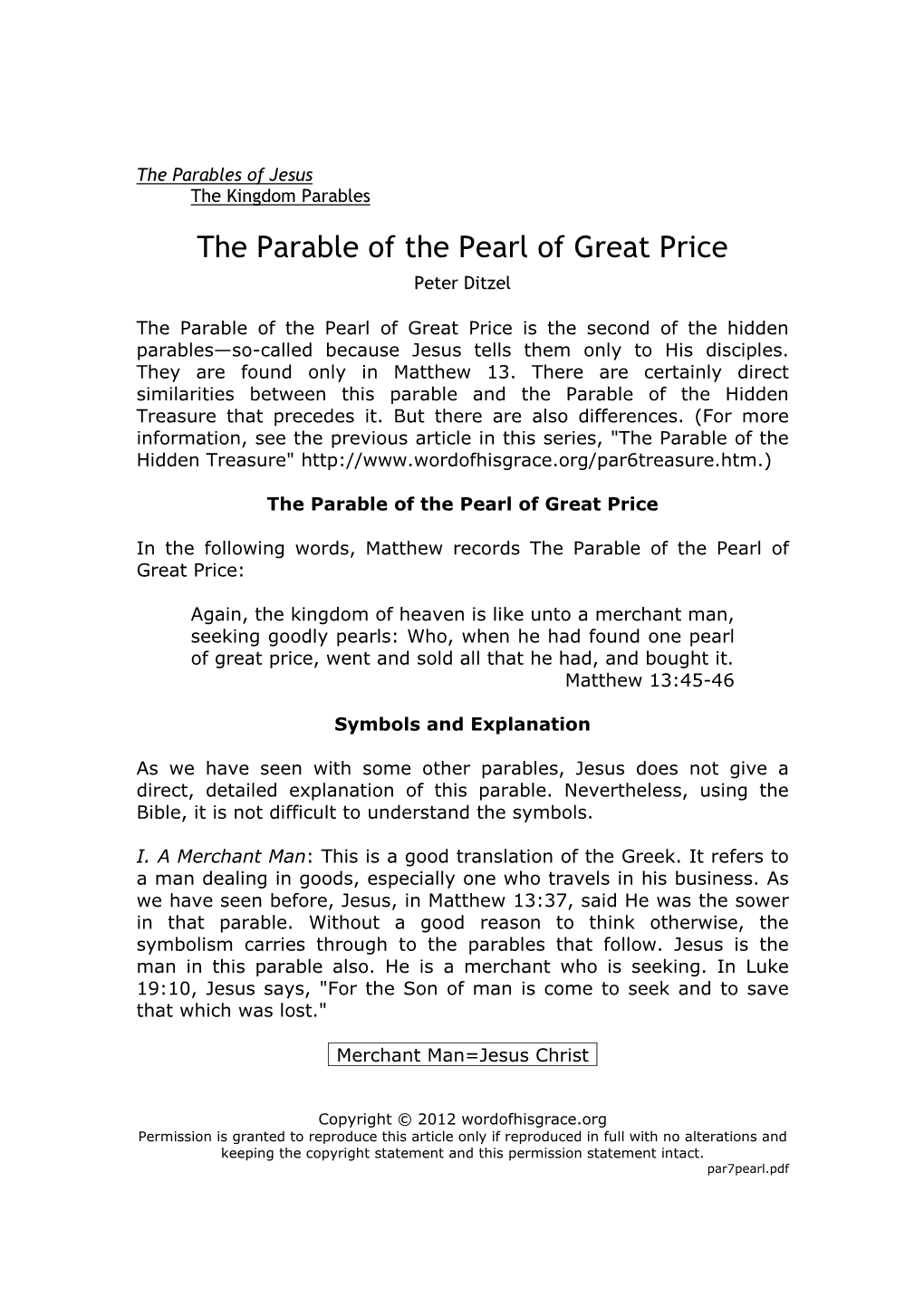 The Parable of the Pearl of Great Price Peter Ditzel