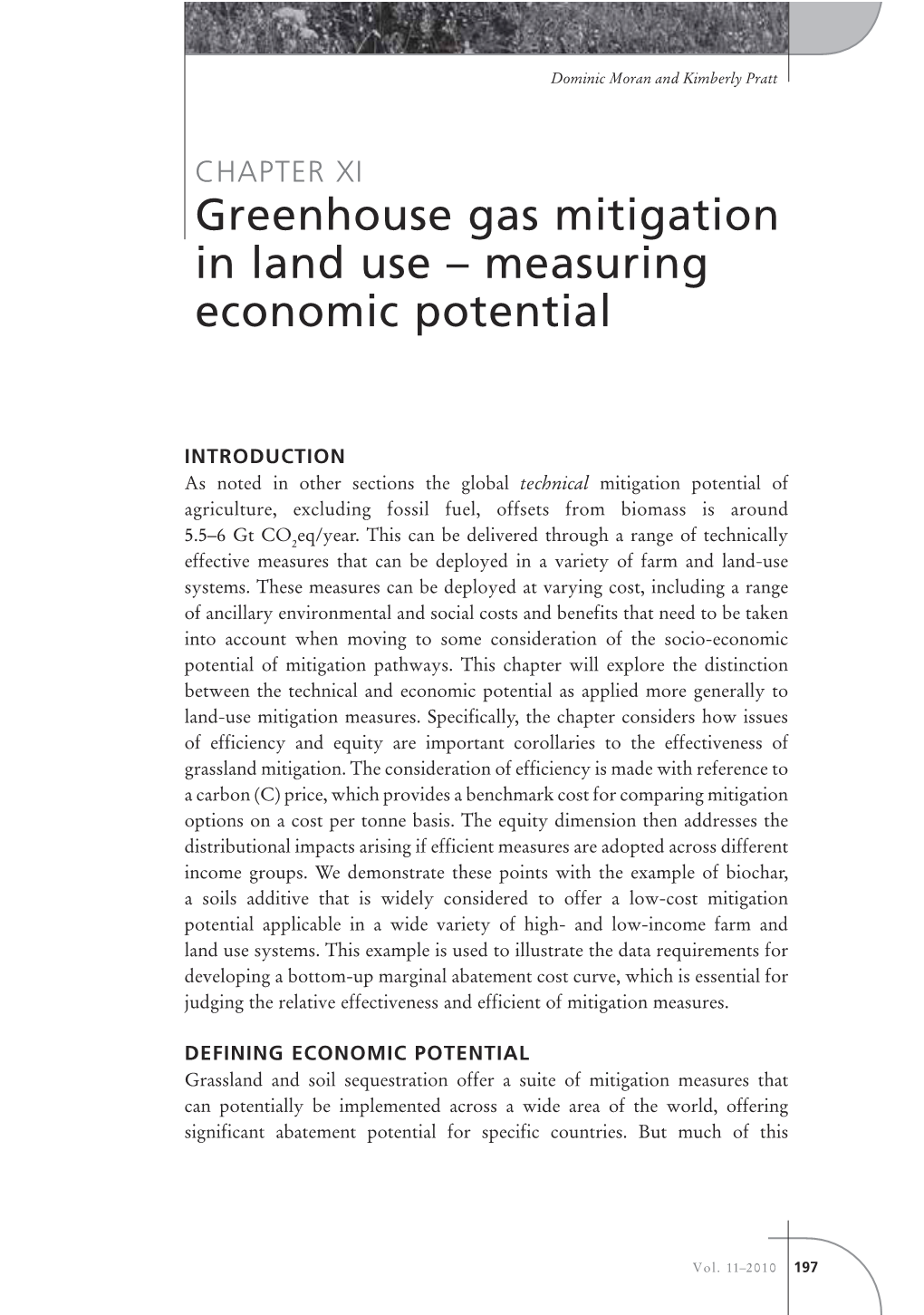 Greenhouse Gas Mitigation in Land Use – Measuring Economic Potential