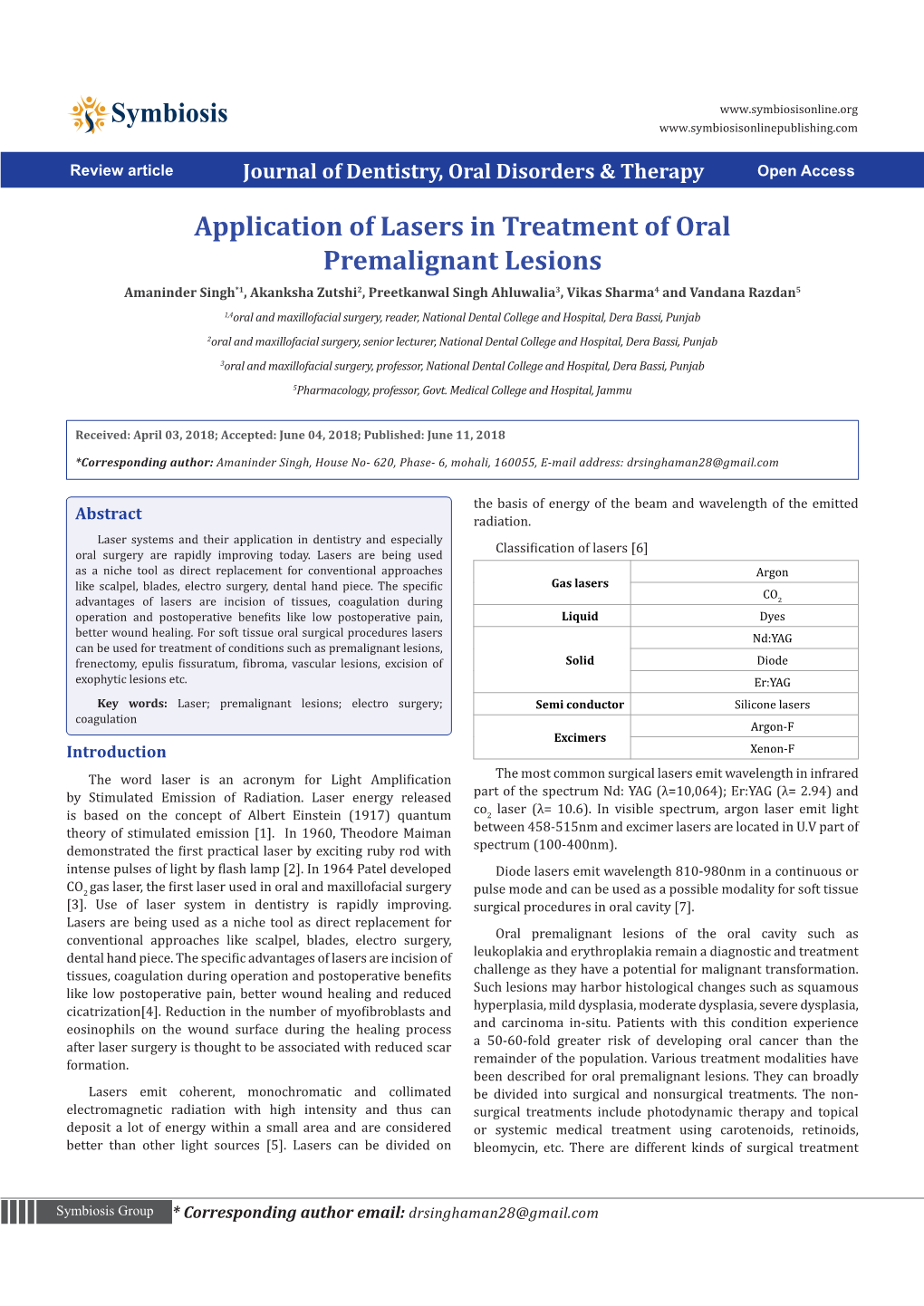 Application of Lasers in Treatment of Oral Premalignant Lesions