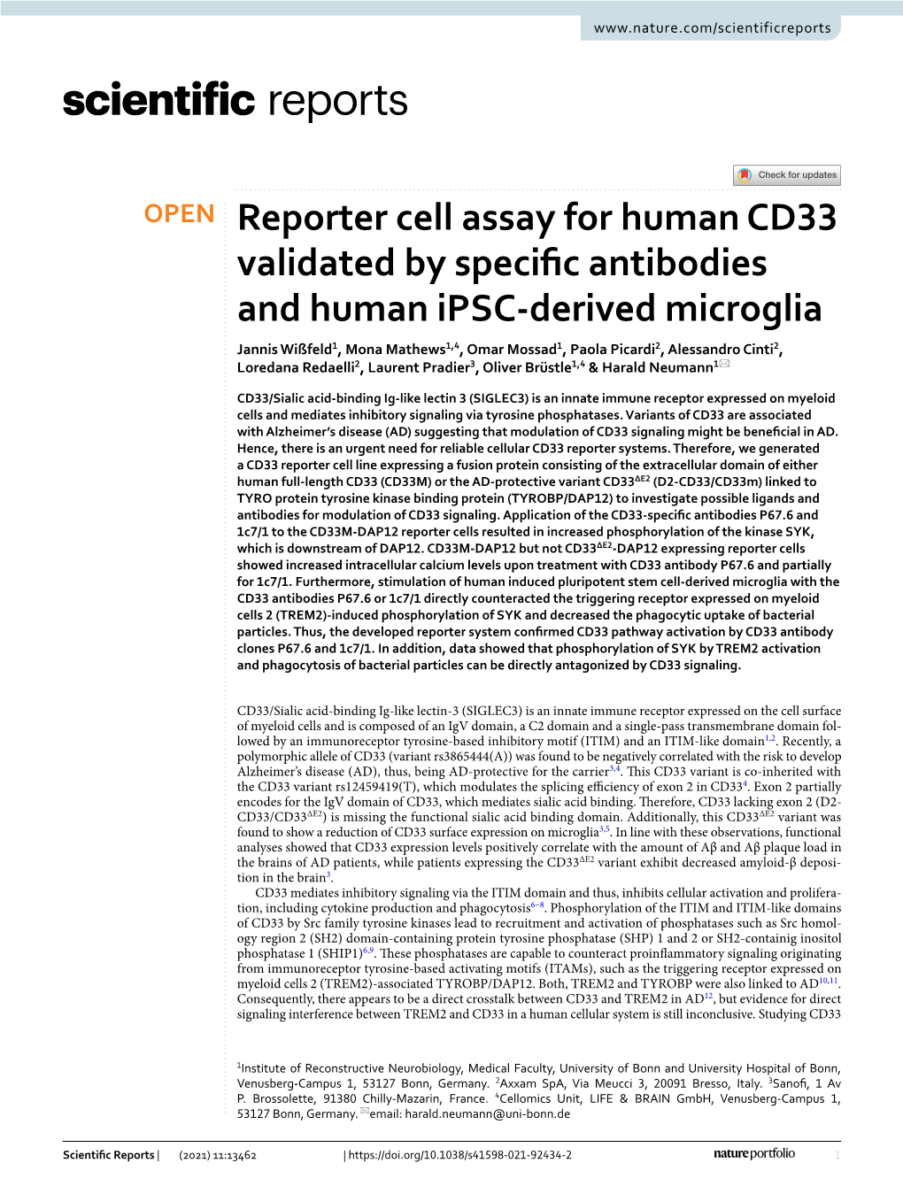 Reporter Cell Assay for Human CD33 Validated by Specific Antibodies And
