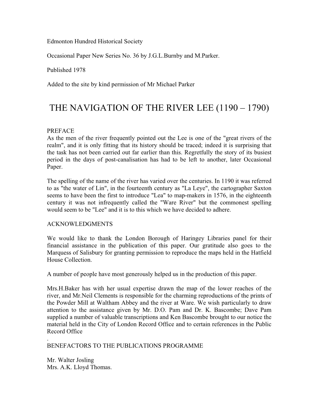 The Navigation of the River Lee (1190 – 1790)