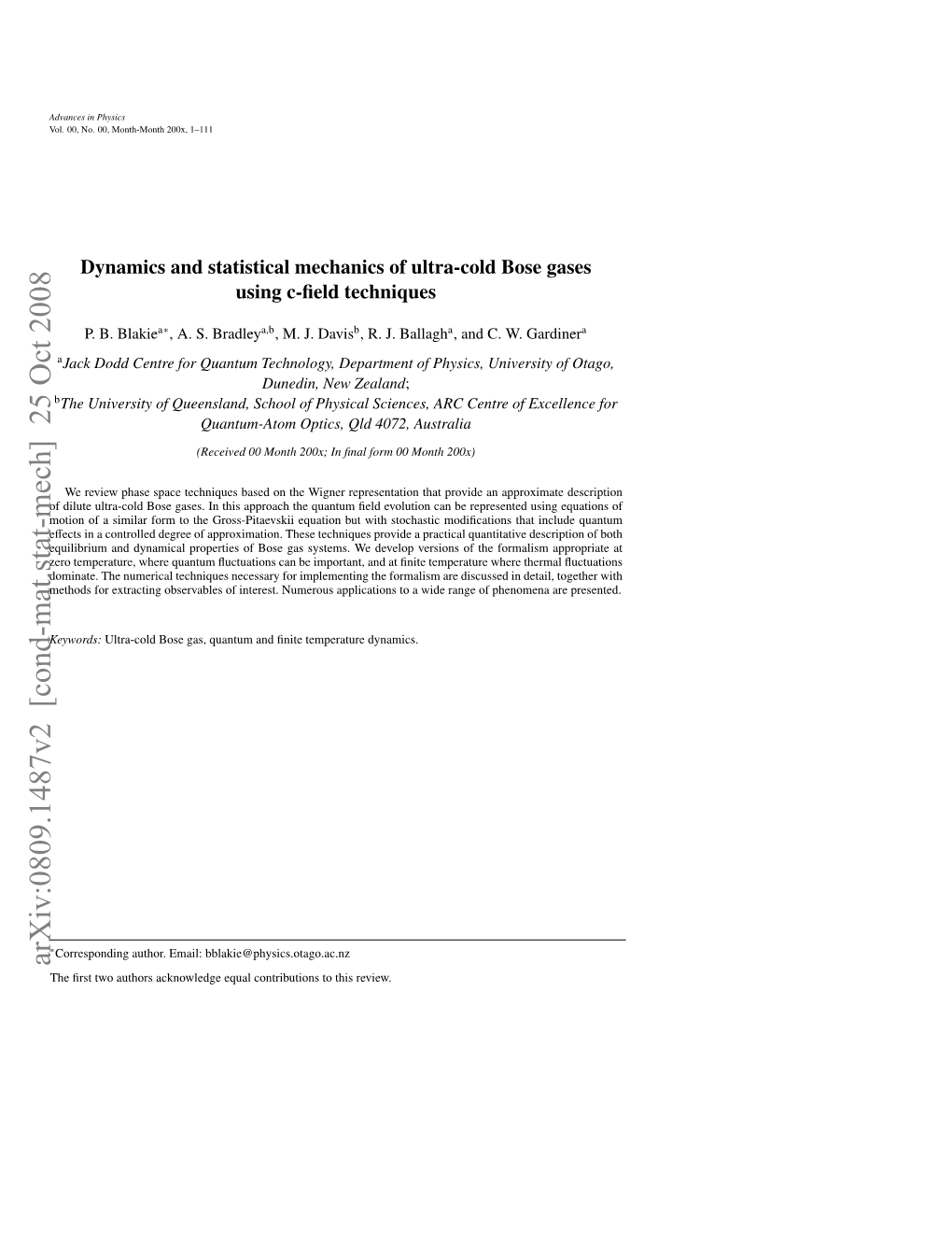 Arxiv:0809.1487V2 [Cond-Mat.Stat-Mech] 25 Oct 2008 the ﬁrst Two Authors Acknowledge Equal Contributions to This Review