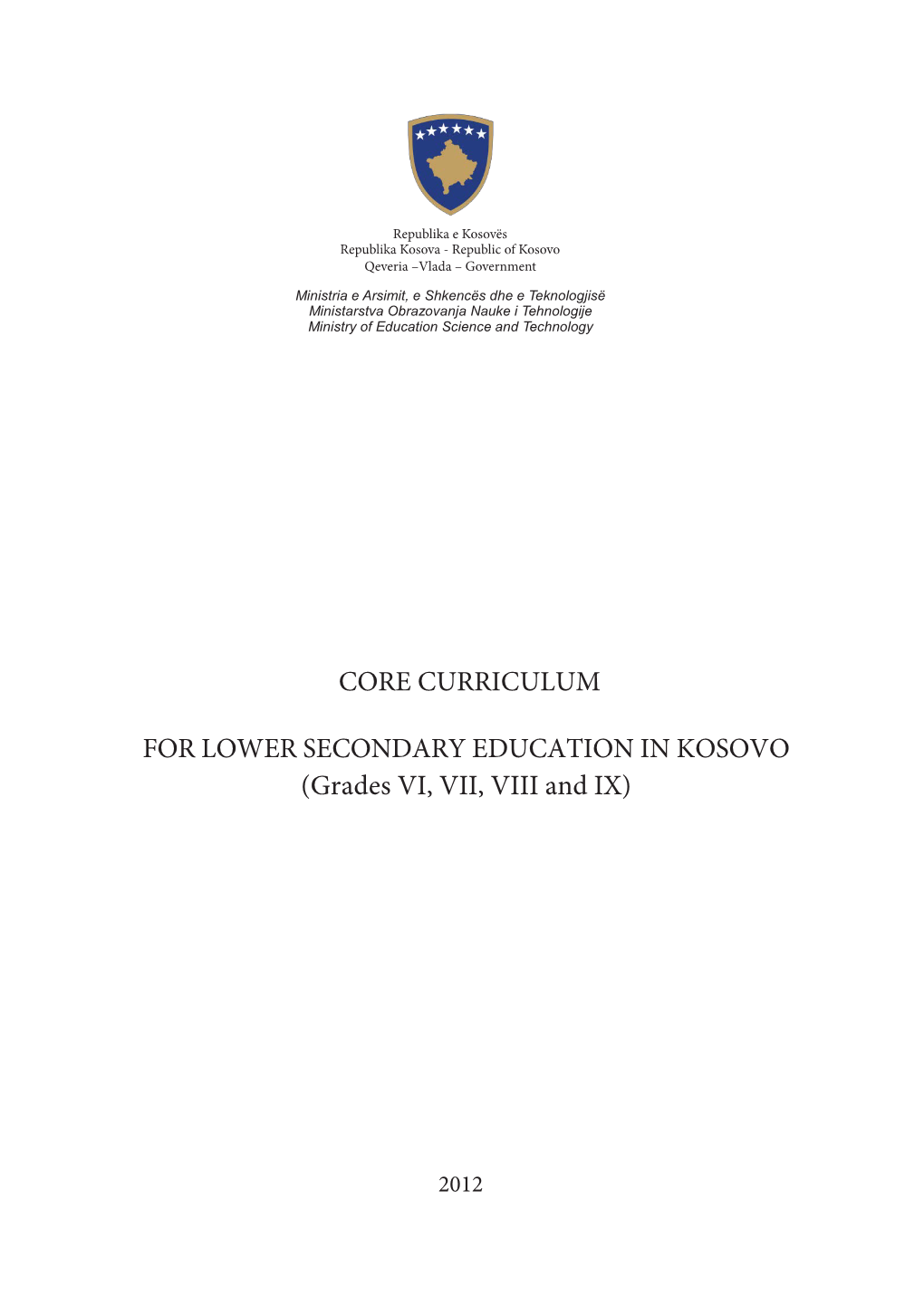 Core Curriculum for Lower Secondary Education in Kosovo