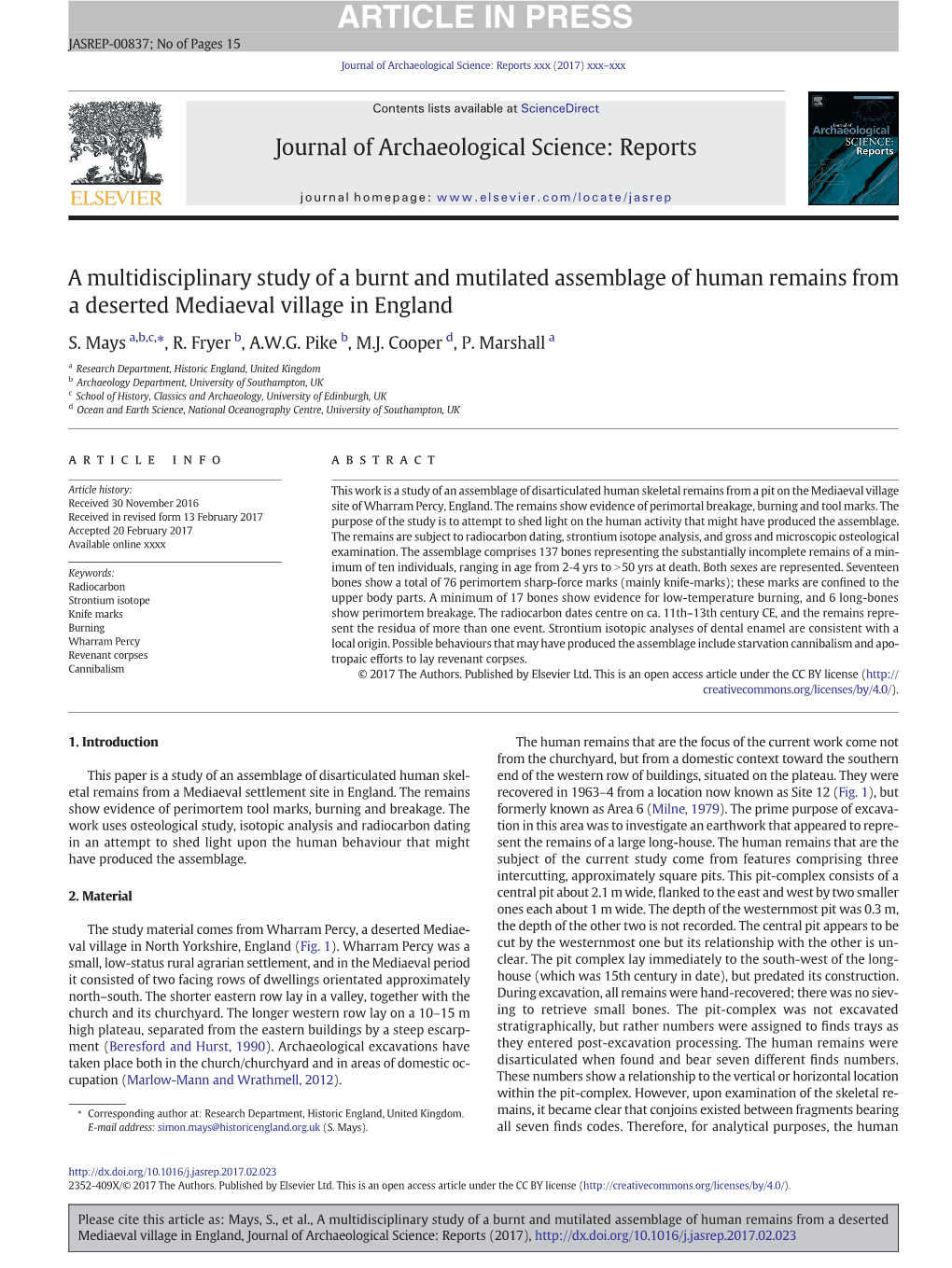 A Multidisciplinary Study of a Burnt and Mutilated Assemblage of Human Remains from a Deserted Mediaeval Village in England