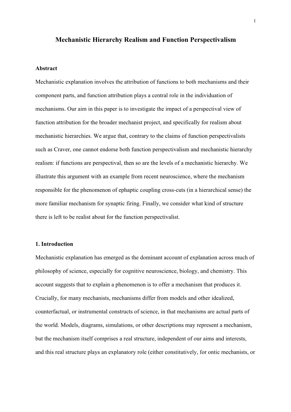 Mechanistic Hierarchy Realism and Function Perspectivalism