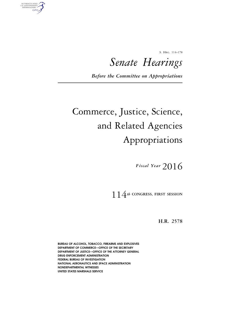 Senate Hearings Before the Committee on Appropriations