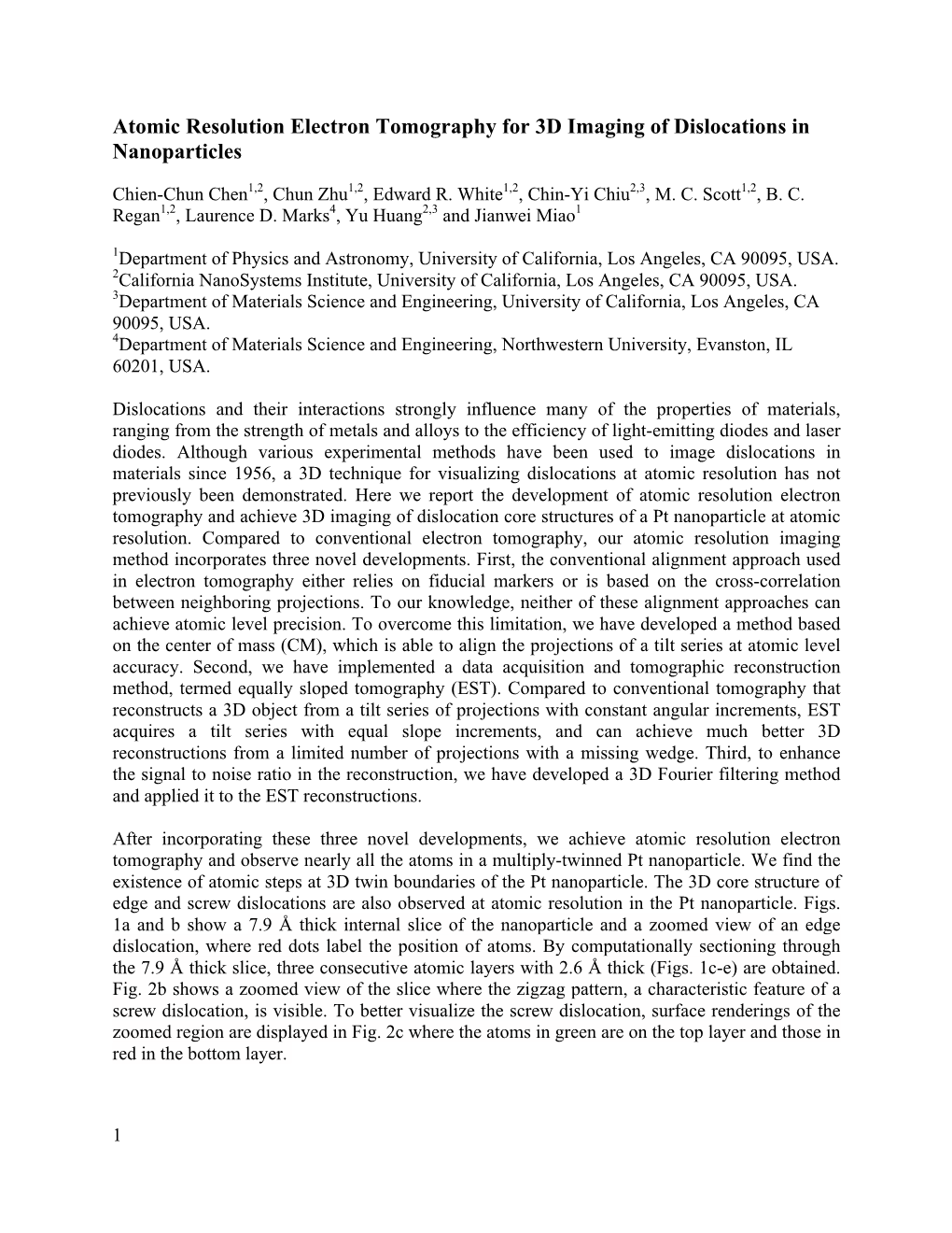 Atomic Resolution Electron Tomography for 3D Imaging of Dislocations in Nanoparticles