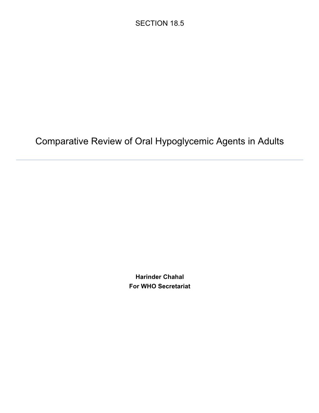 Comparative Review of Oral Hypoglycemic Agents in Adults