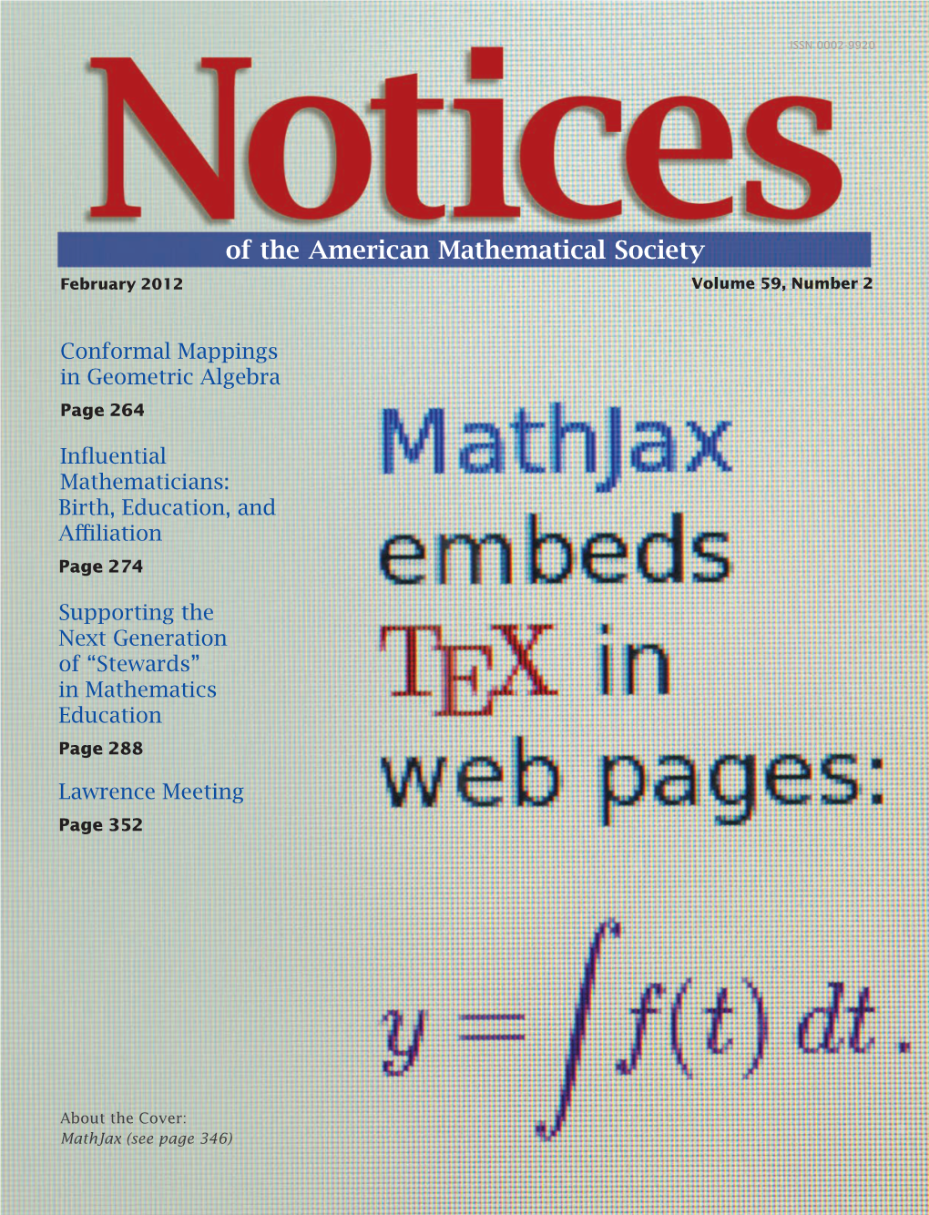 Notices of the American Mathematical Society 35 Monticello Place, Pawtucket, RI 02861 USA American Mathematical Society Distribution Center