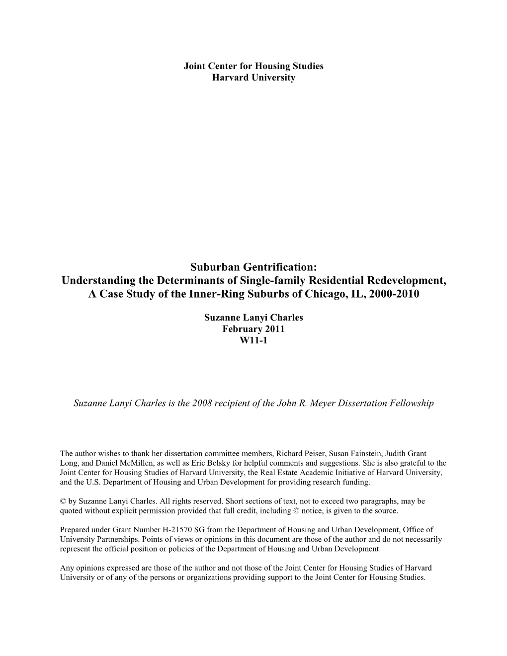 Suburban Gentrification: Understanding the Determinants of Single-Family Residential Redevelopment, a Case Study of the Inner-Ring Suburbs of Chicago, IL, 2000-2010