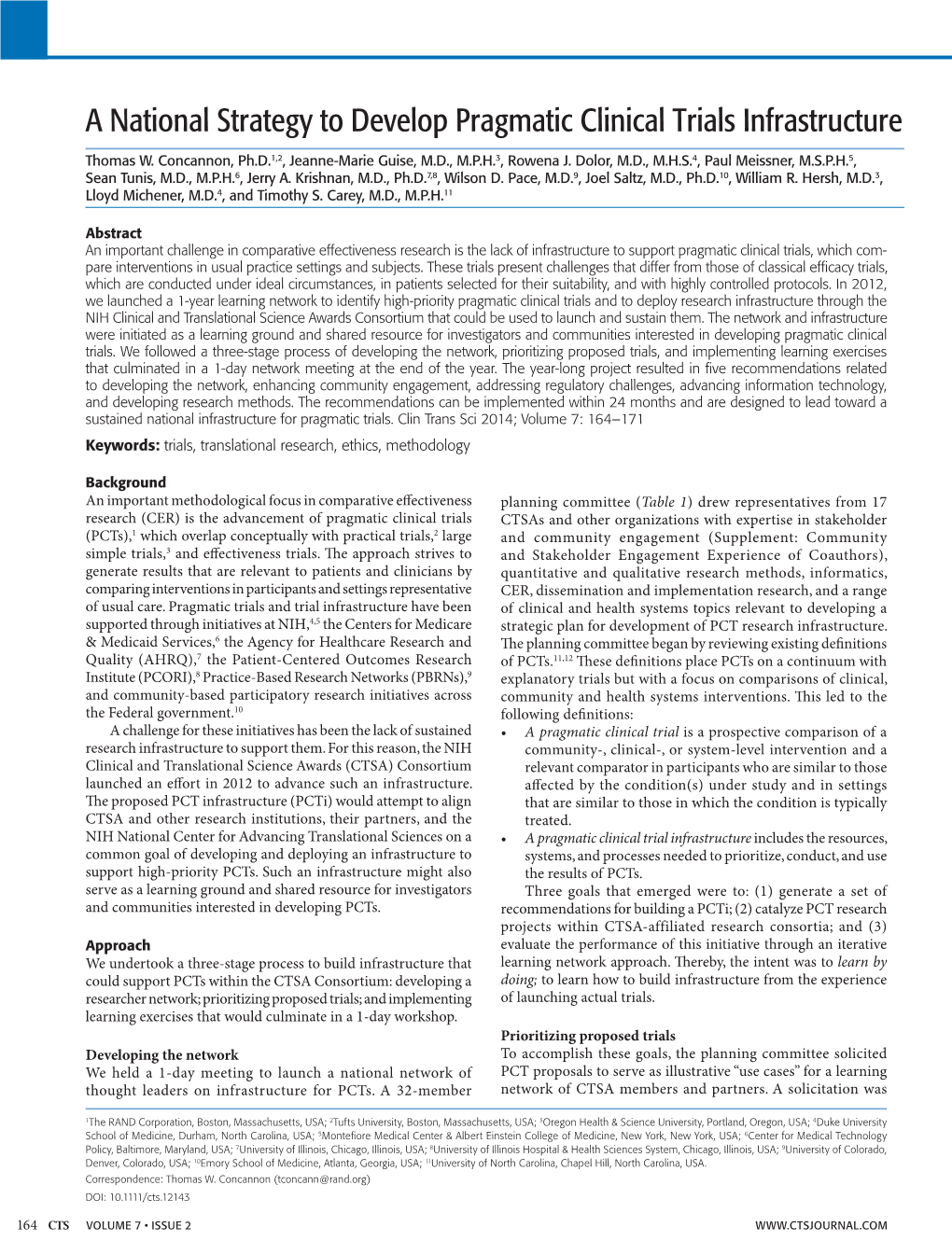 A National Strategy to Develop Pragmatic Clinical Trials Infrastructure