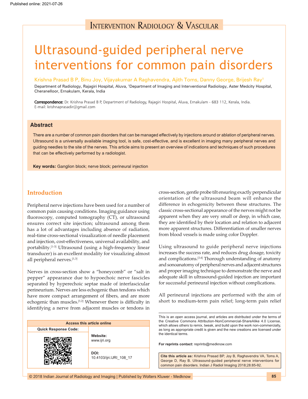 Ultrasound‑Guided Peripheral Nerve Interventions for Common Pain