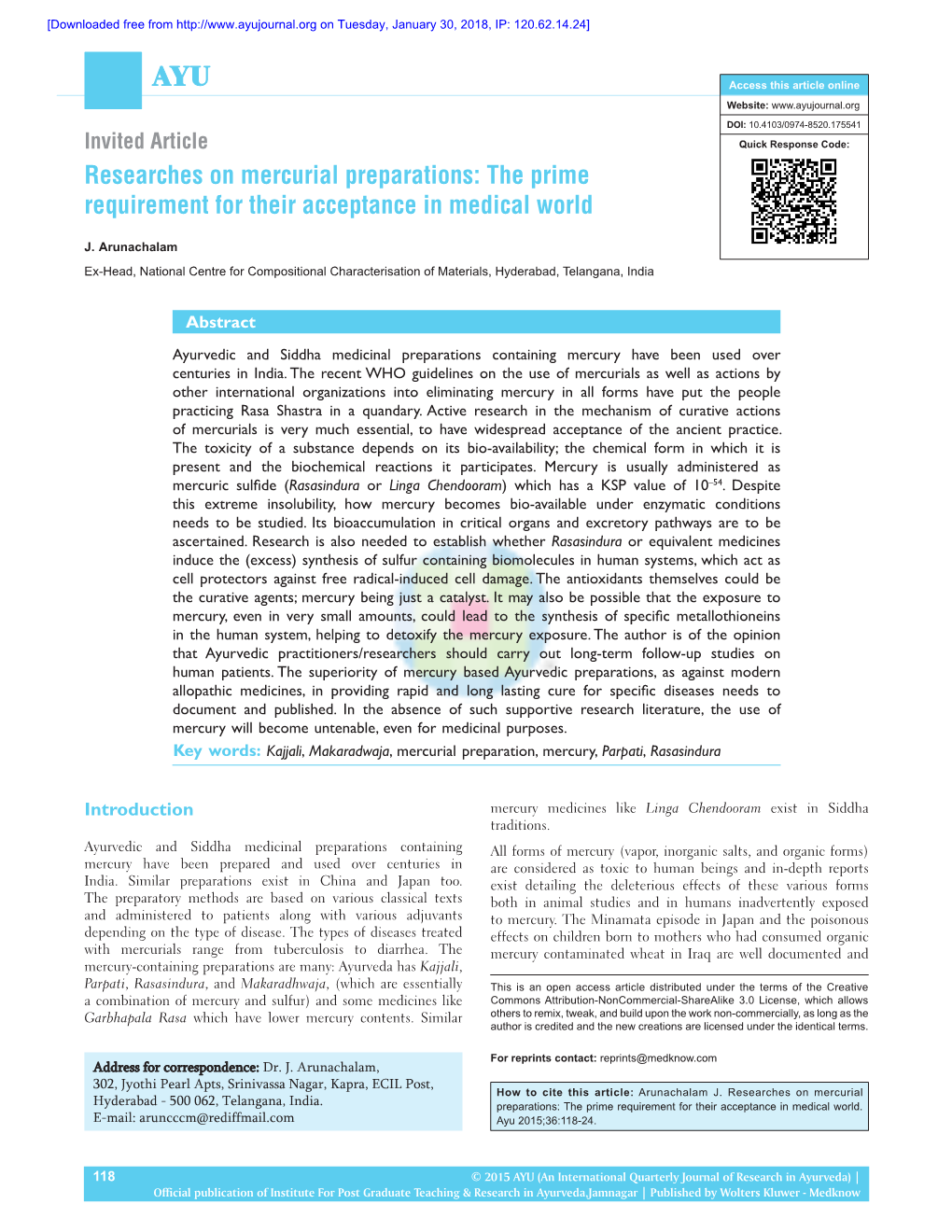 Researches on Mercurial Preparations: the Prime Requirement for Their Acceptance in Medical World