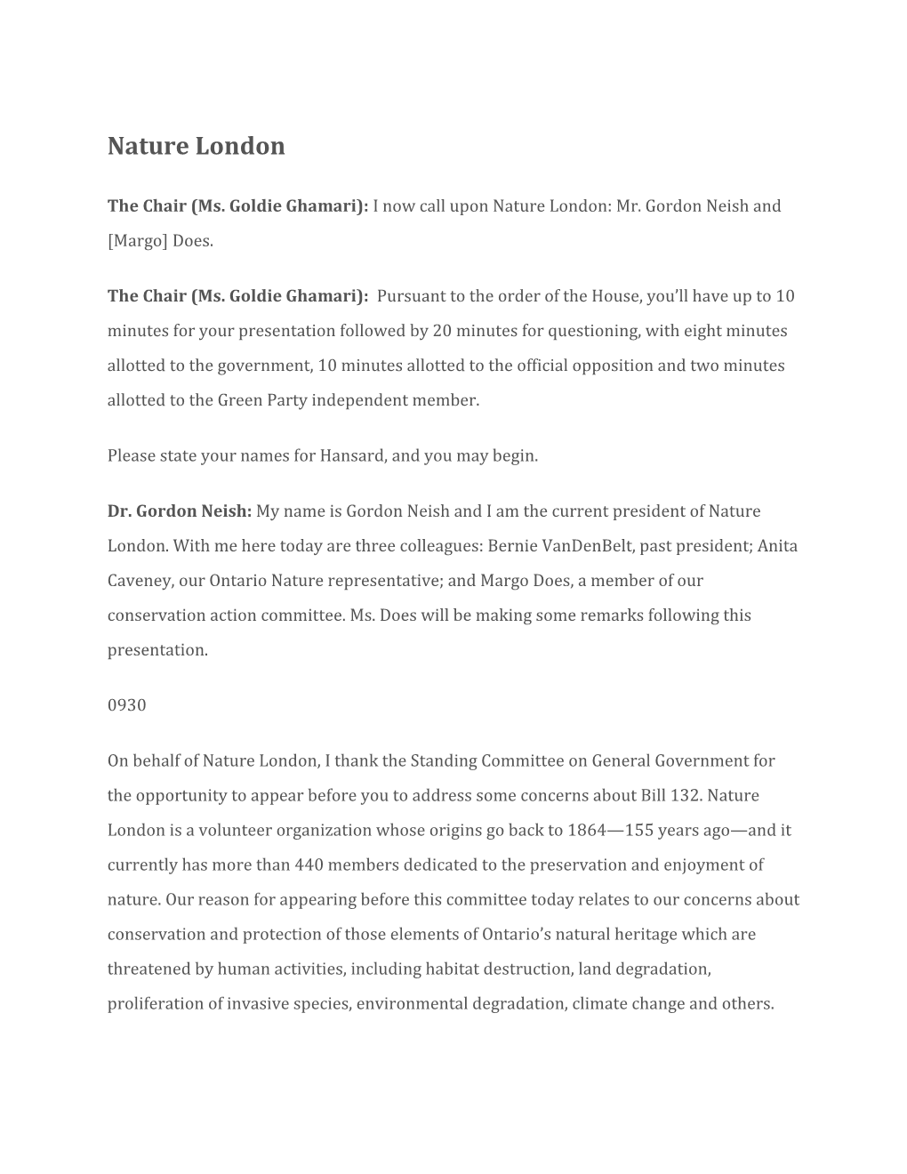 Transcript of Nature London's Input