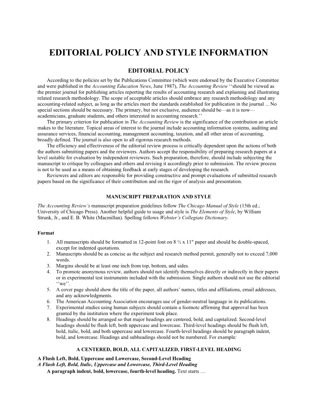 Editorial Policy and Style Information