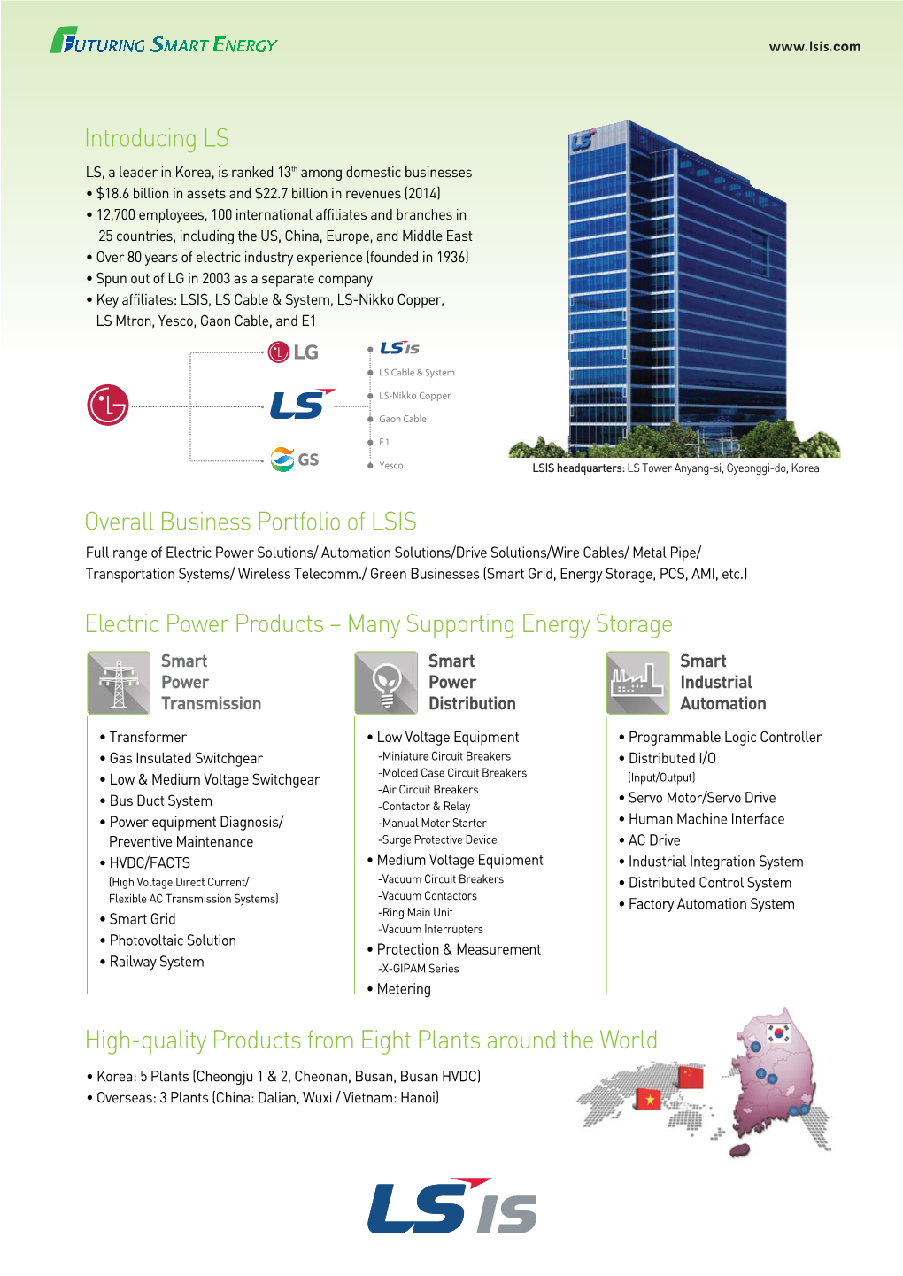 Introducing LS Overall Business Portfolio of LSIS Electric Power Products – Many Supporting Energy Storage High-Quality Produc