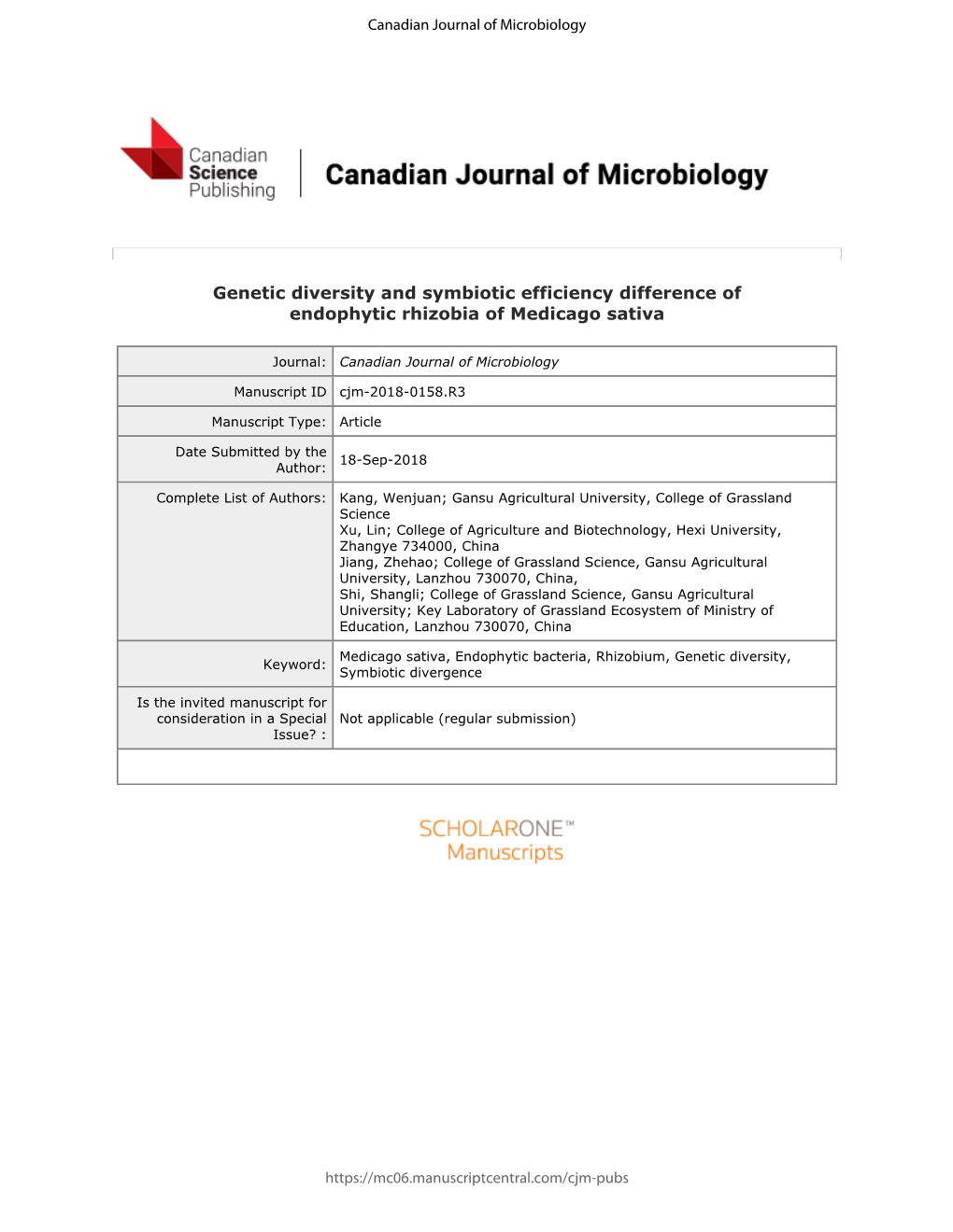 Genetic Diversity and Symbiotic Efficiency Difference of Endophytic Rhizobia of Medicago Sativa