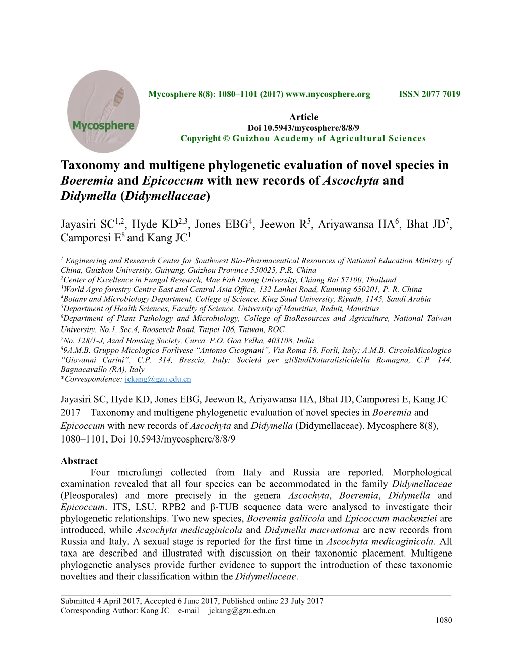 Taxonomy and Multigene Phylogenetic Evaluation of Novel Species in Boeremia and Epicoccum with New Records of Ascochyta and Didymella (Didymellaceae)