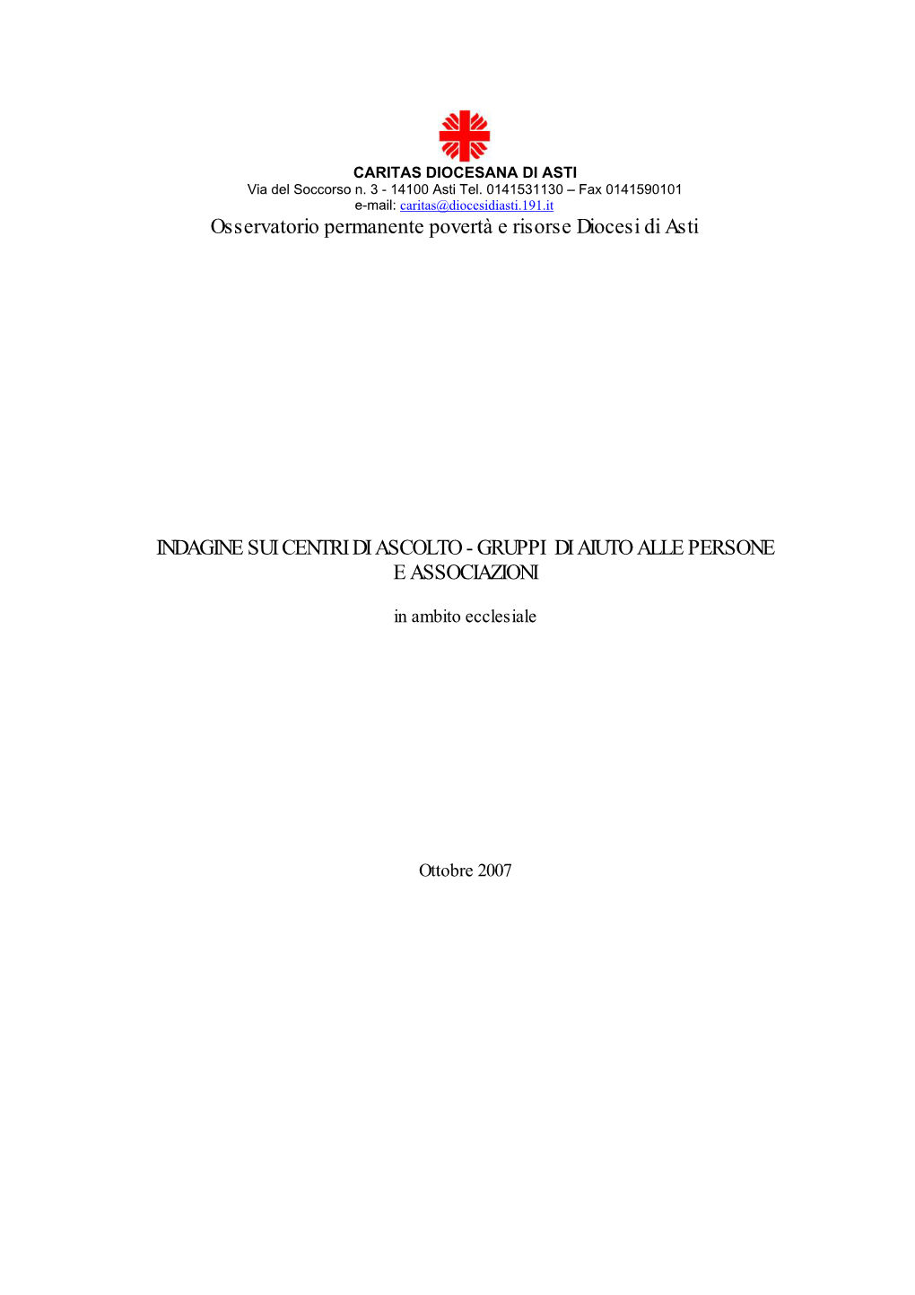 Osservatorio Permanente Povertà E Risorse Diocesi Di Asti