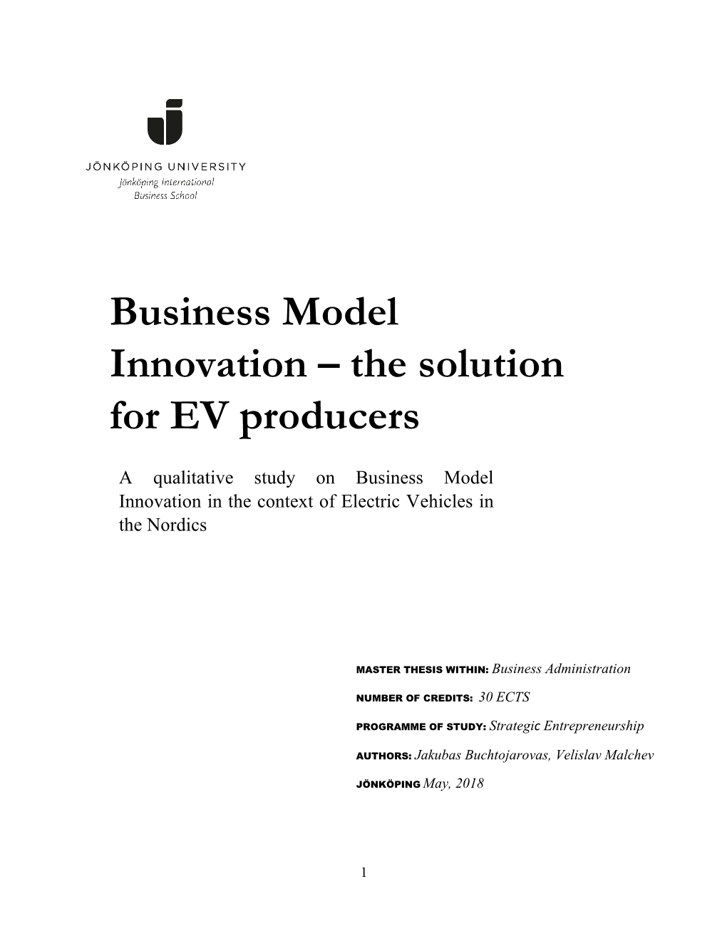 Business Model Innovation – the Solution for EV Producers