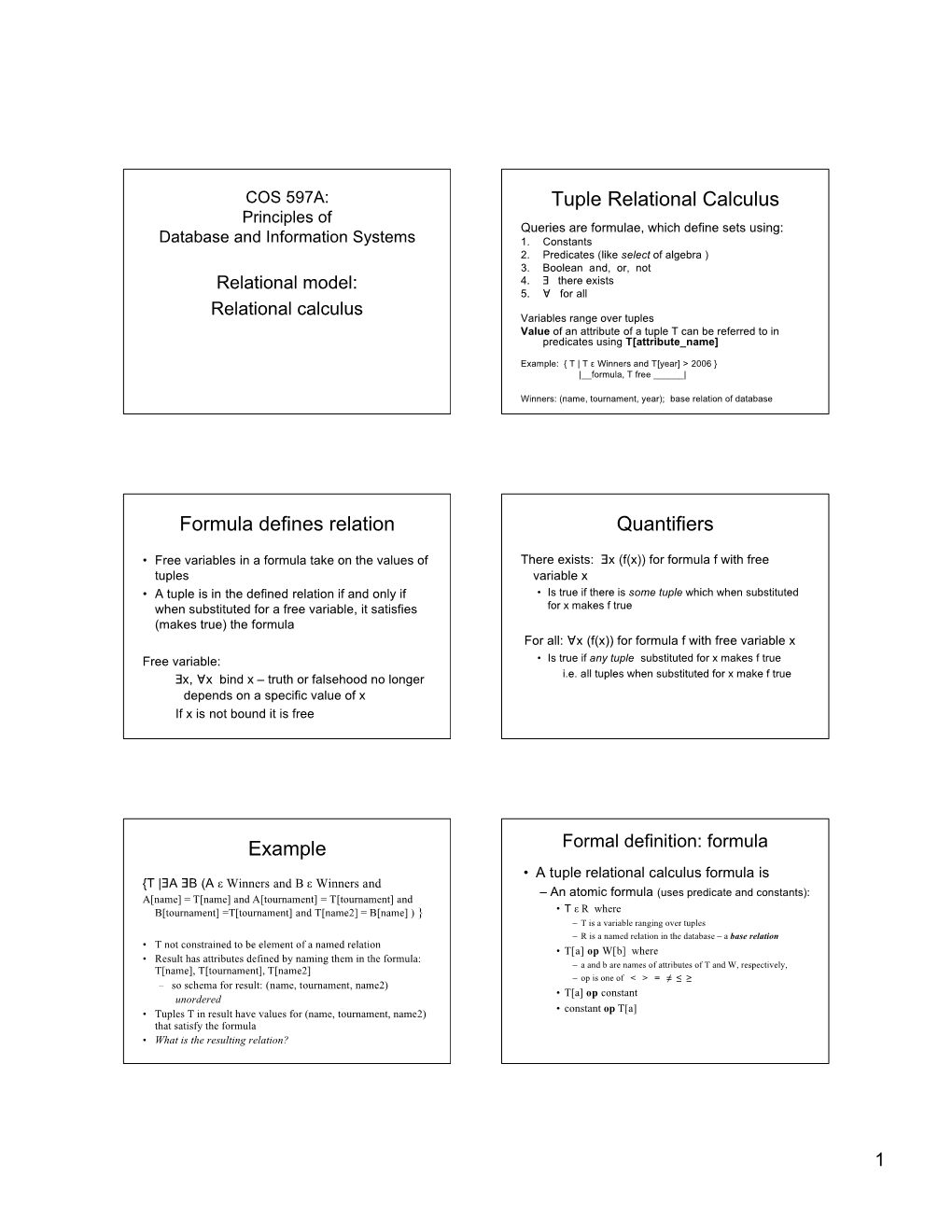 Tuple Relational Calculus Formula Defines Relation Quantifiers Example