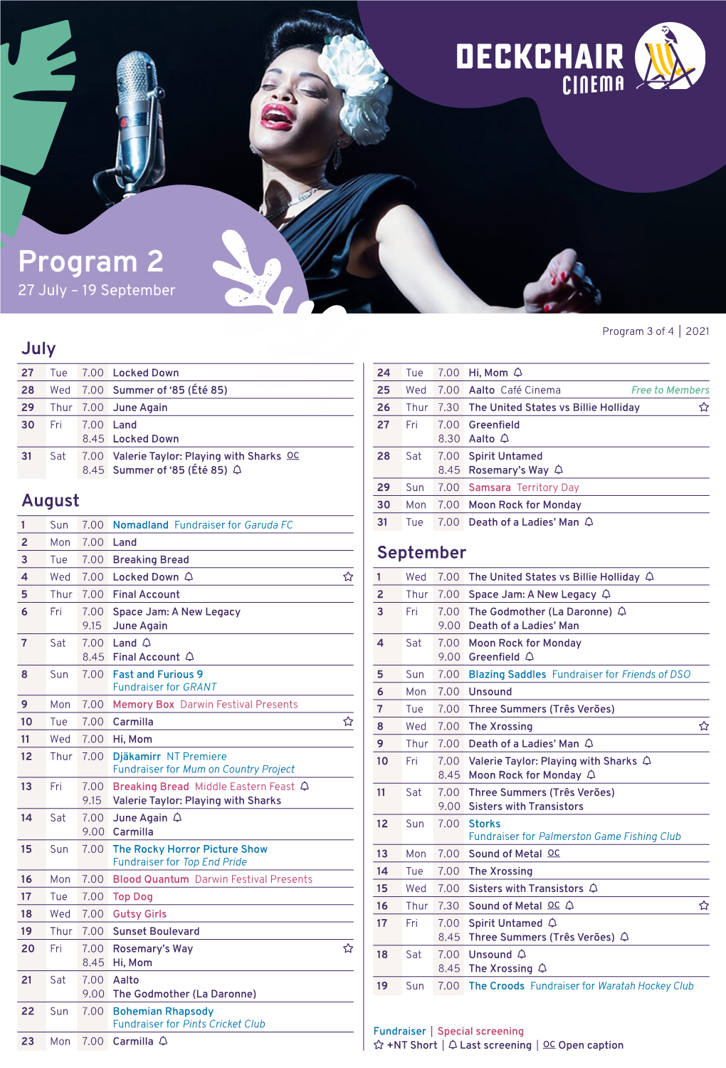Program 2 27 July – 19 September