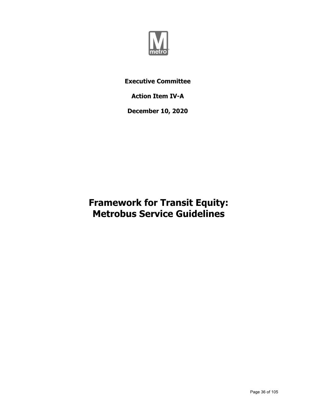 Framework for Transit Equity: Metrobus Service Guidelines