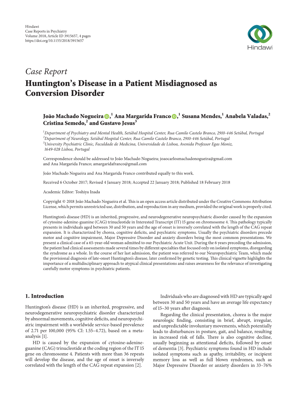 Case Report Huntington's Disease in a Patient Misdiagnosed As