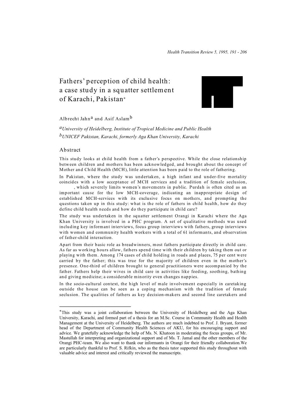 Fathers' Perception of Child Health: a Case Study