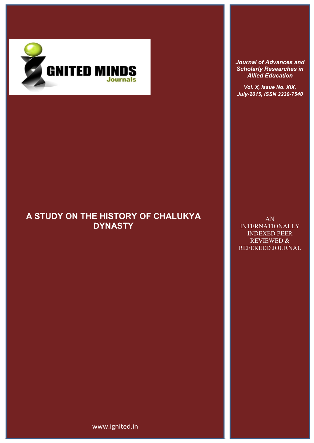 A Study on the History of Chalukya Dynasty