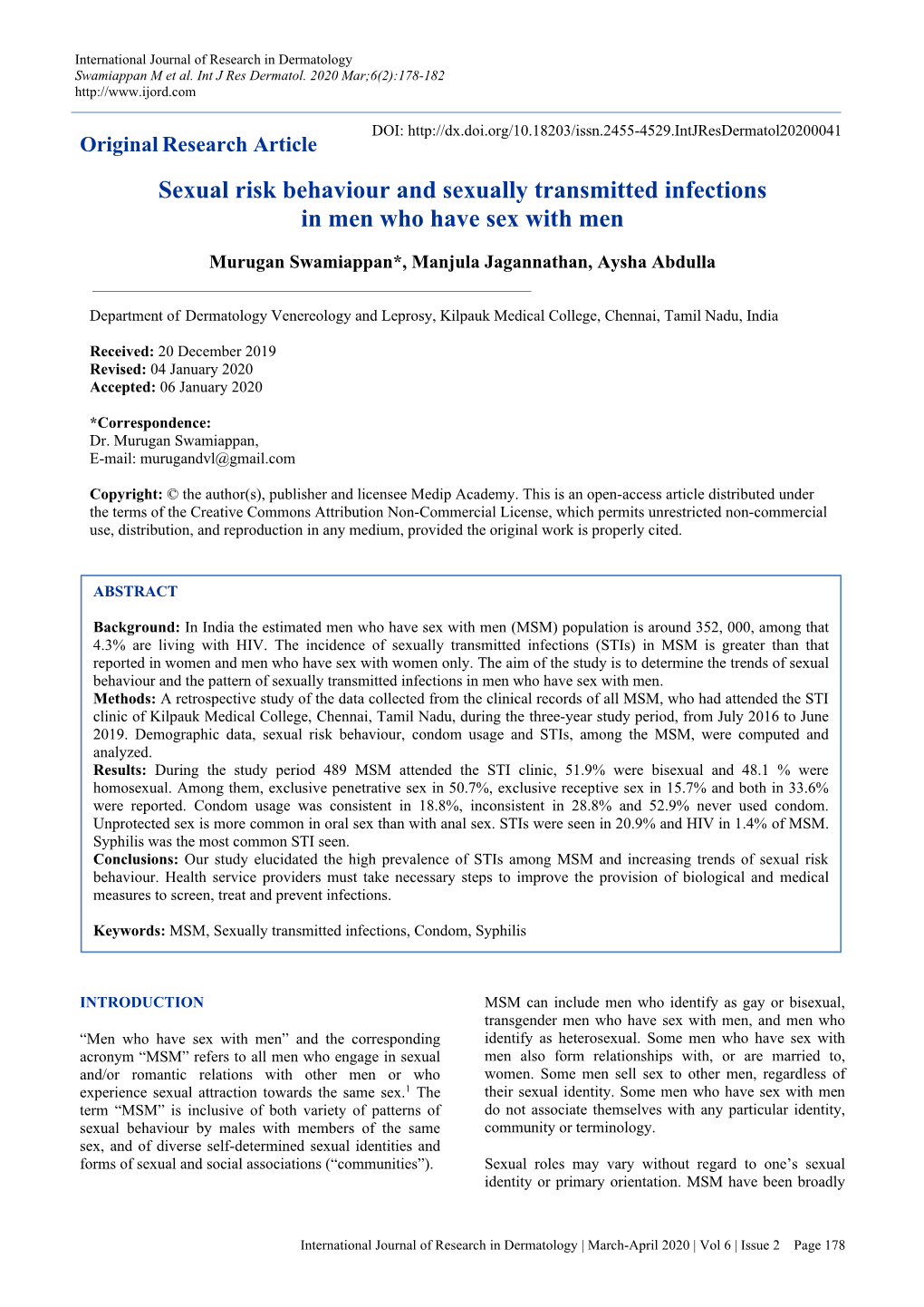 Sexual Risk Behaviour and Sexually Transmitted Infections in Men Who Have Sex with Men