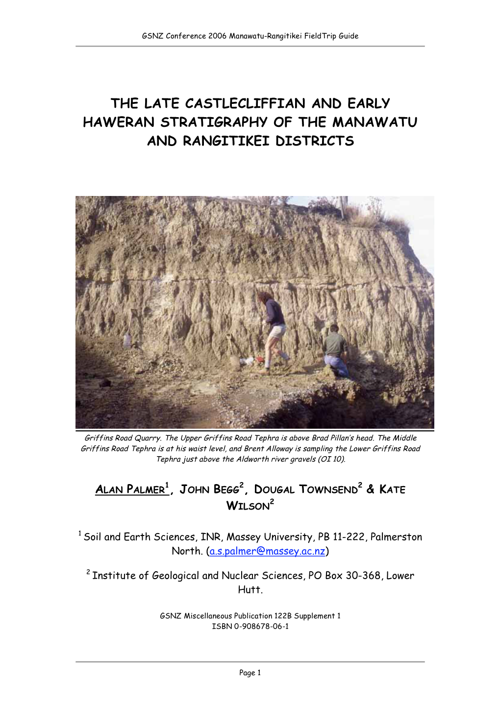 The Late Castlecliffian and Early Haweran Stratigraphy of the Manawatu and Rangitikei Districts