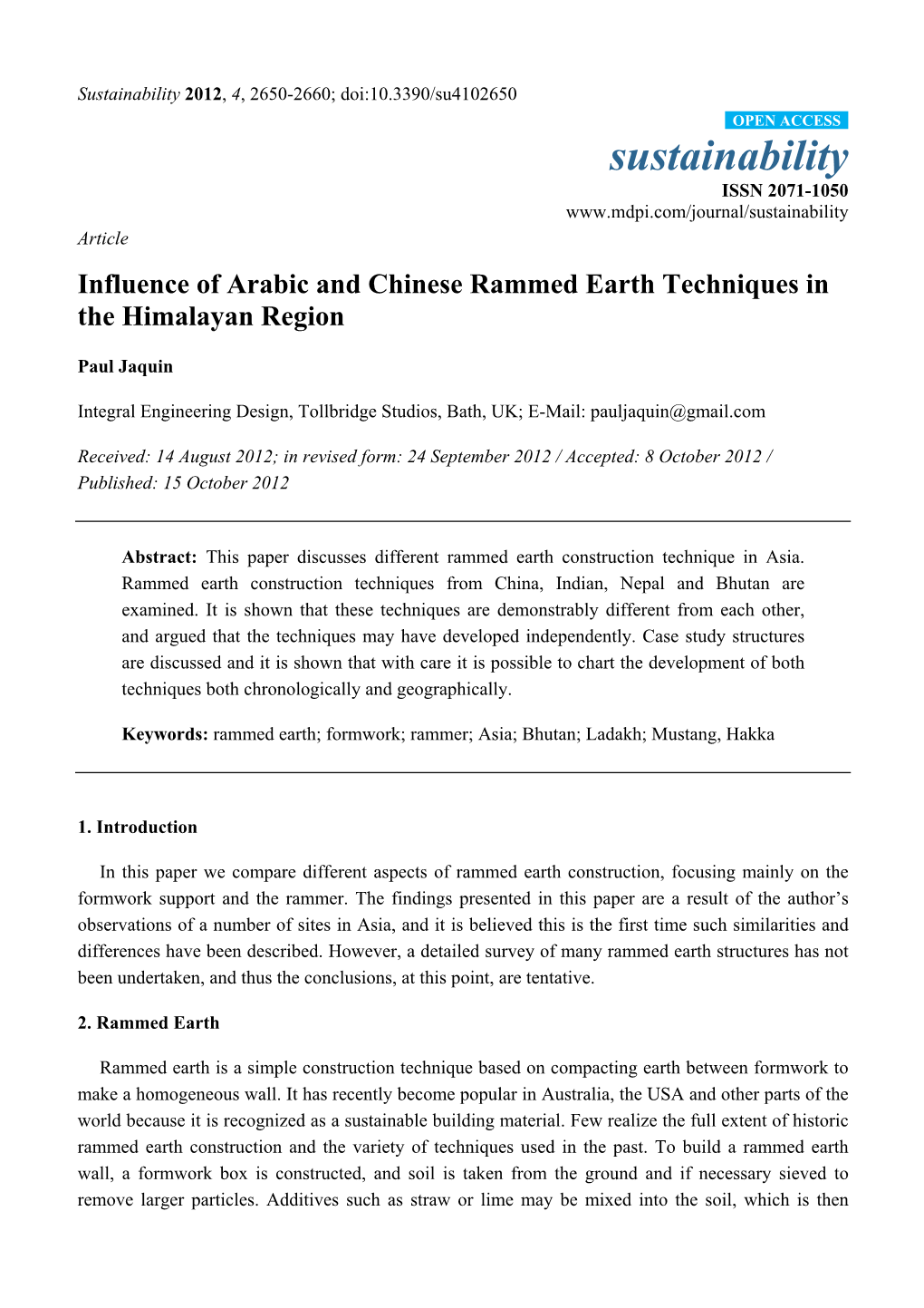 Influence of Arabic and Chinese Rammed Earth Techniques in the Himalayan Region