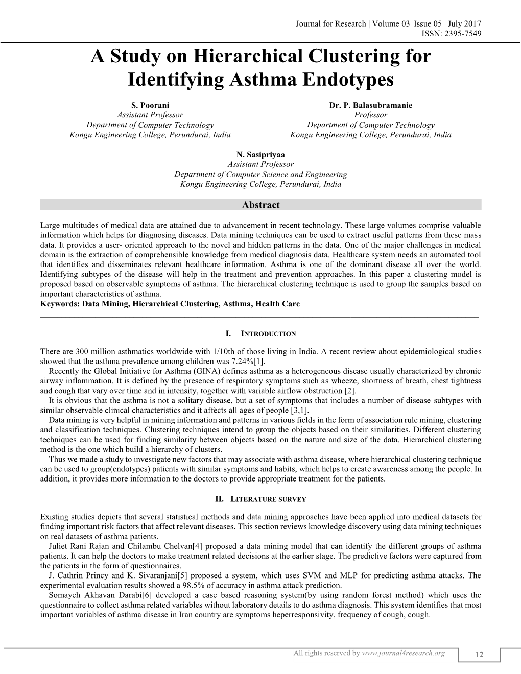 A Study on Hierarchical Clustering for Identifying Asthma Endotypes (J4R/ Volume 03 / Issue 05 / 004)