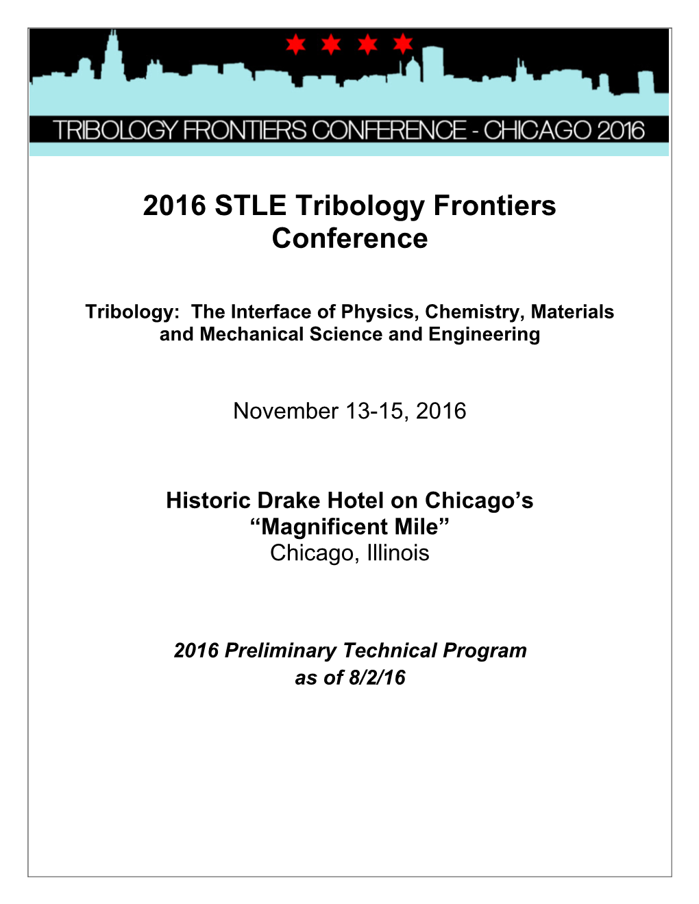 2016 STLE Tribology Frontiers Conference