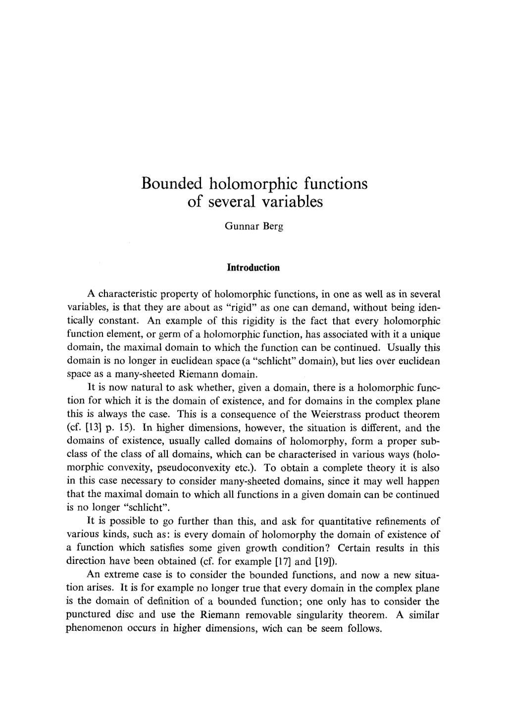 Bounded Holomorphic Functions of Several Variables