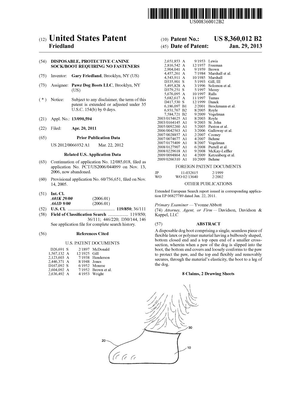 (12) United States Patent (10) Patent No.: US 8,360,012 B2 Friedland (45) Date of Patent: Jan